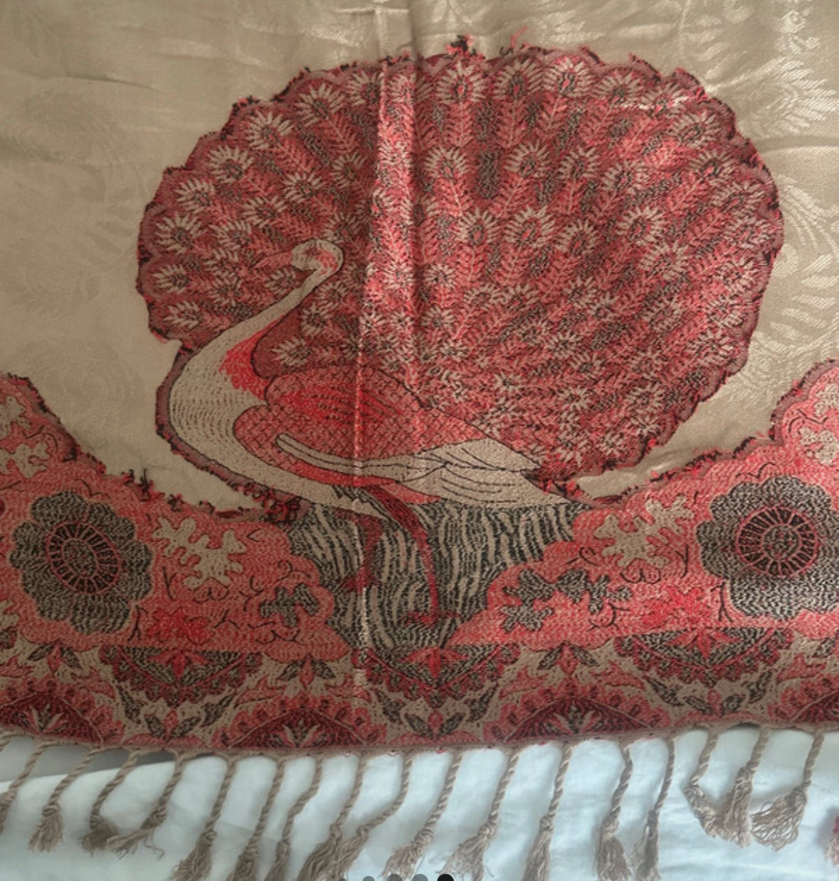 Traditional Punjabi Phulkari Shawl - Pink & Orange Embroidered Wrap