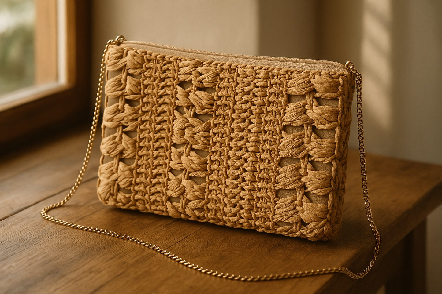 Woven Straw Clutch Purse, Elegant Evening Bag