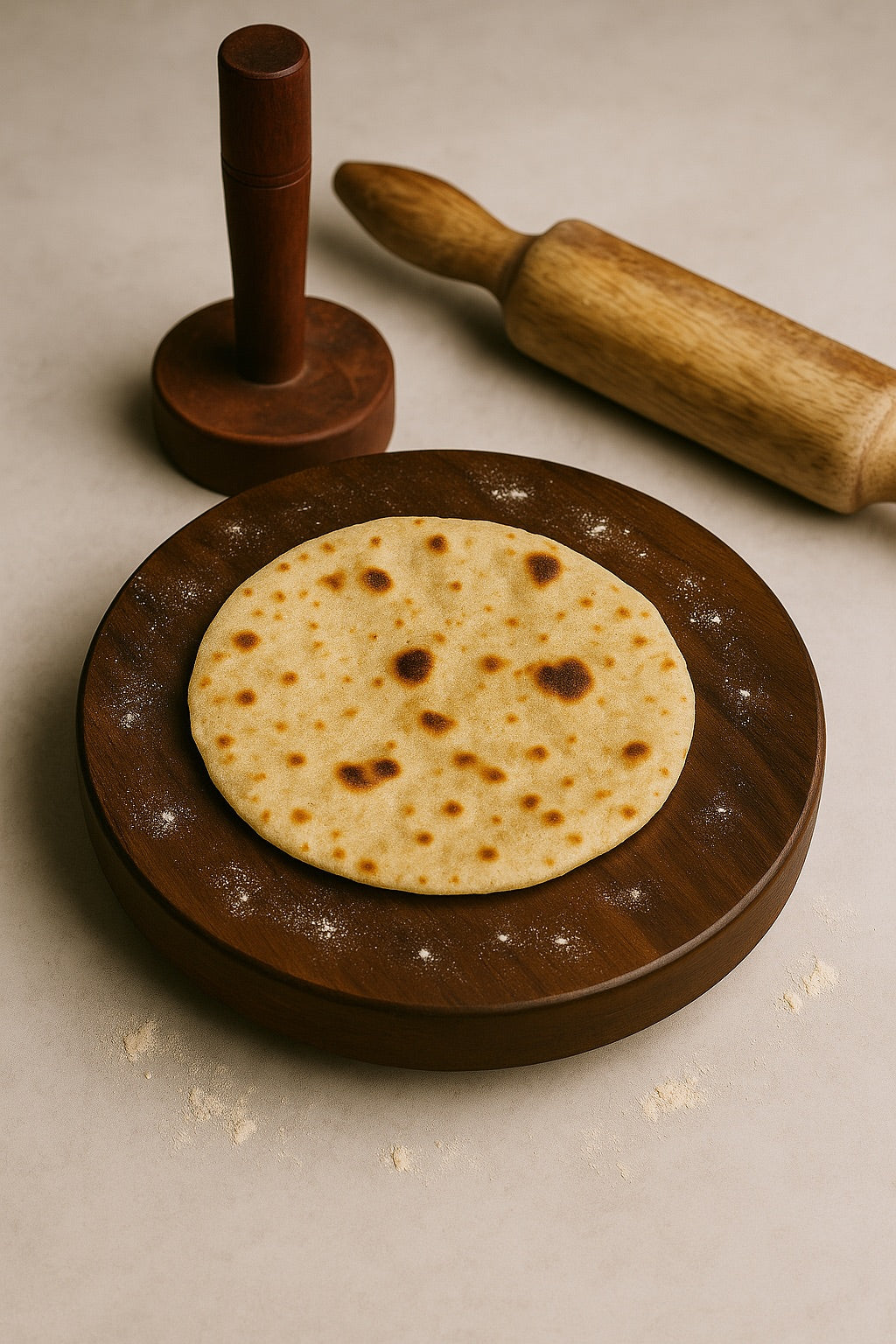 Complete Roti Making Set - Wooden Chakla, Belna & Roti Riser