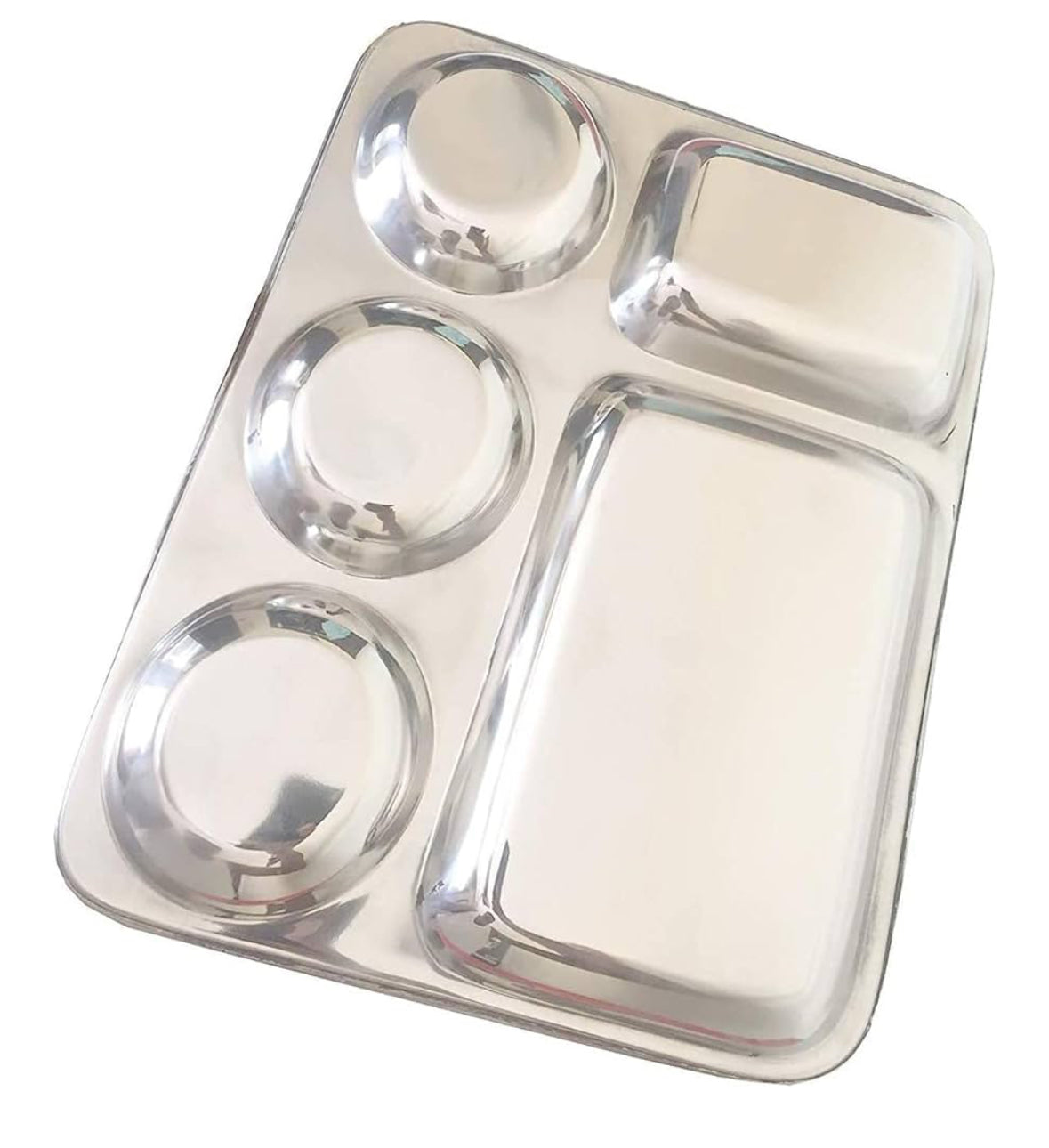 Stainless Steel Thali Plate - 5 Compartment Dinner Tray