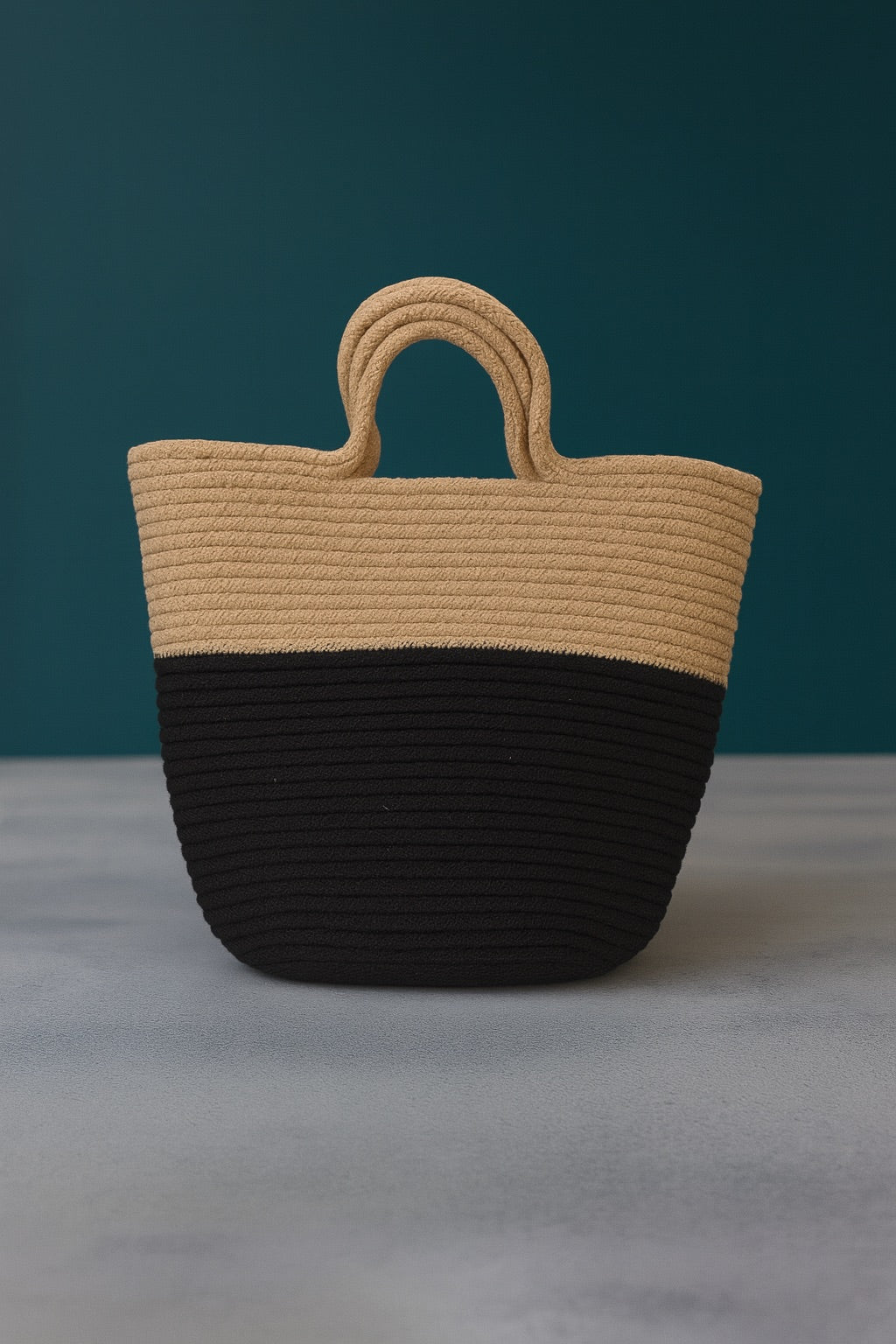 Woven Jute Tote Bag: Black and Beige Boho hand Bag