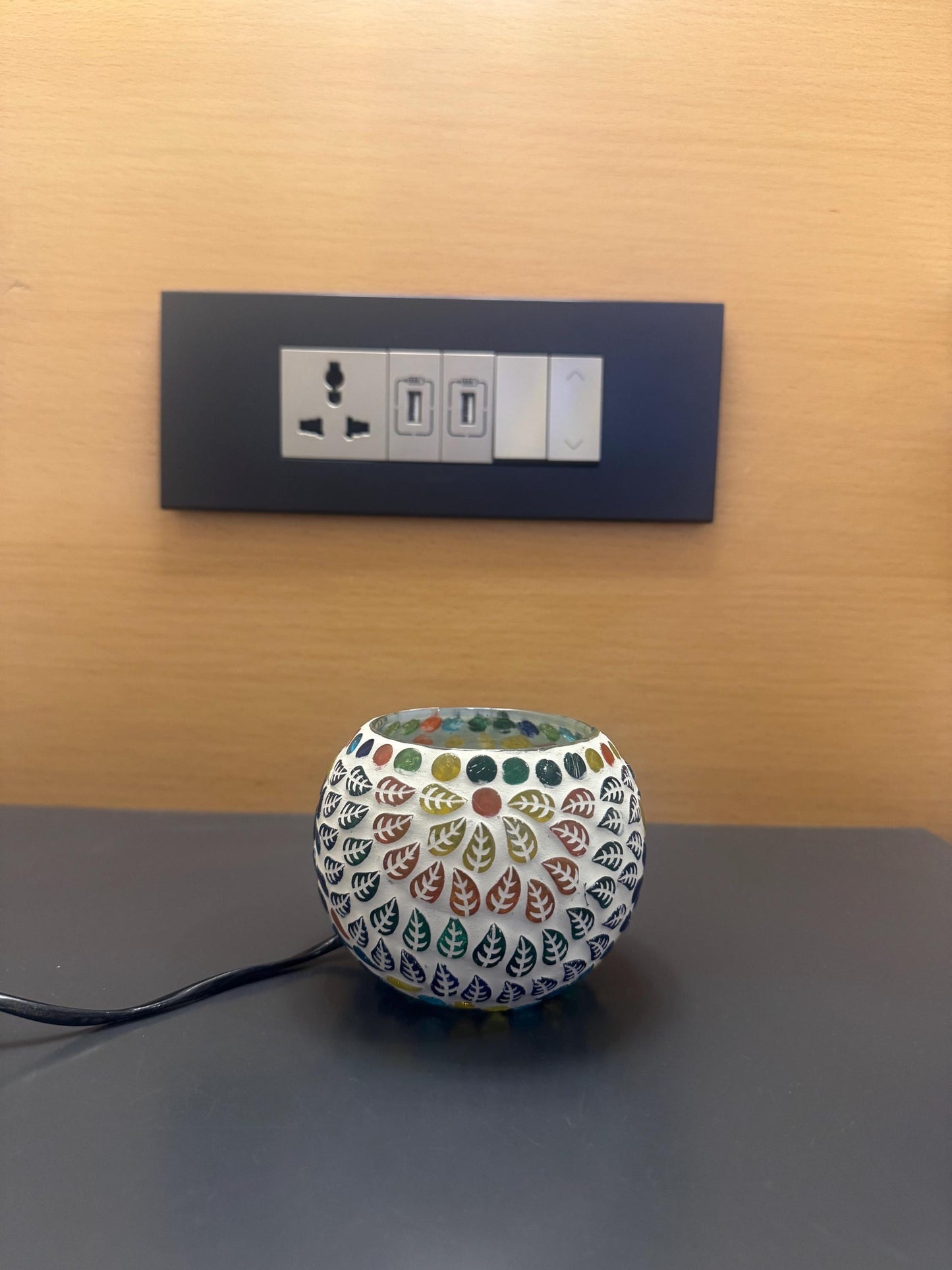 Handcrafted Mosaic Glass Lamp: Colorful Leaf Design, Boho Table Light