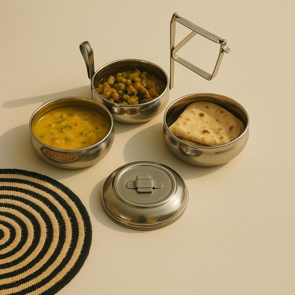 3-Tier Stainless Steel Tiffin Box - Classic Indian Lunch Container