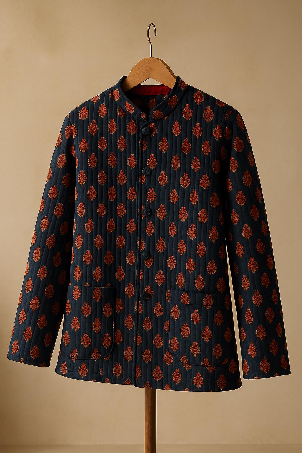 Handmade Quilted Jacket | Block Print Cotton Coat | Indigo Blue Indian Floral Jacket | Reversible Winter Jacket | Slow Fashion