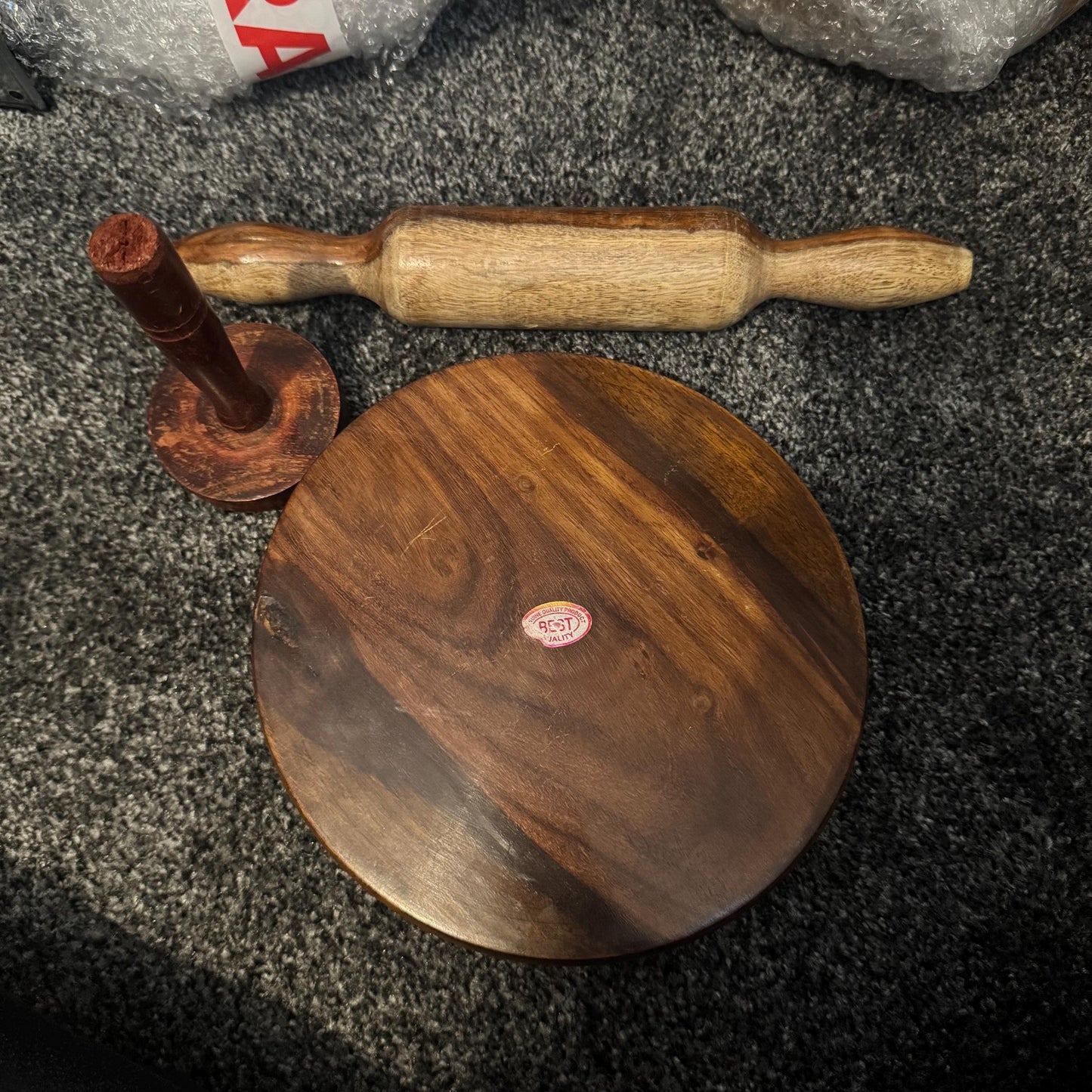 Handcrafted Wooden Chakla, Belna & Roti Riser Set Traditional Indian Roti Making Tools | Chapati Board, Rolling Pin and Press | Flatbread