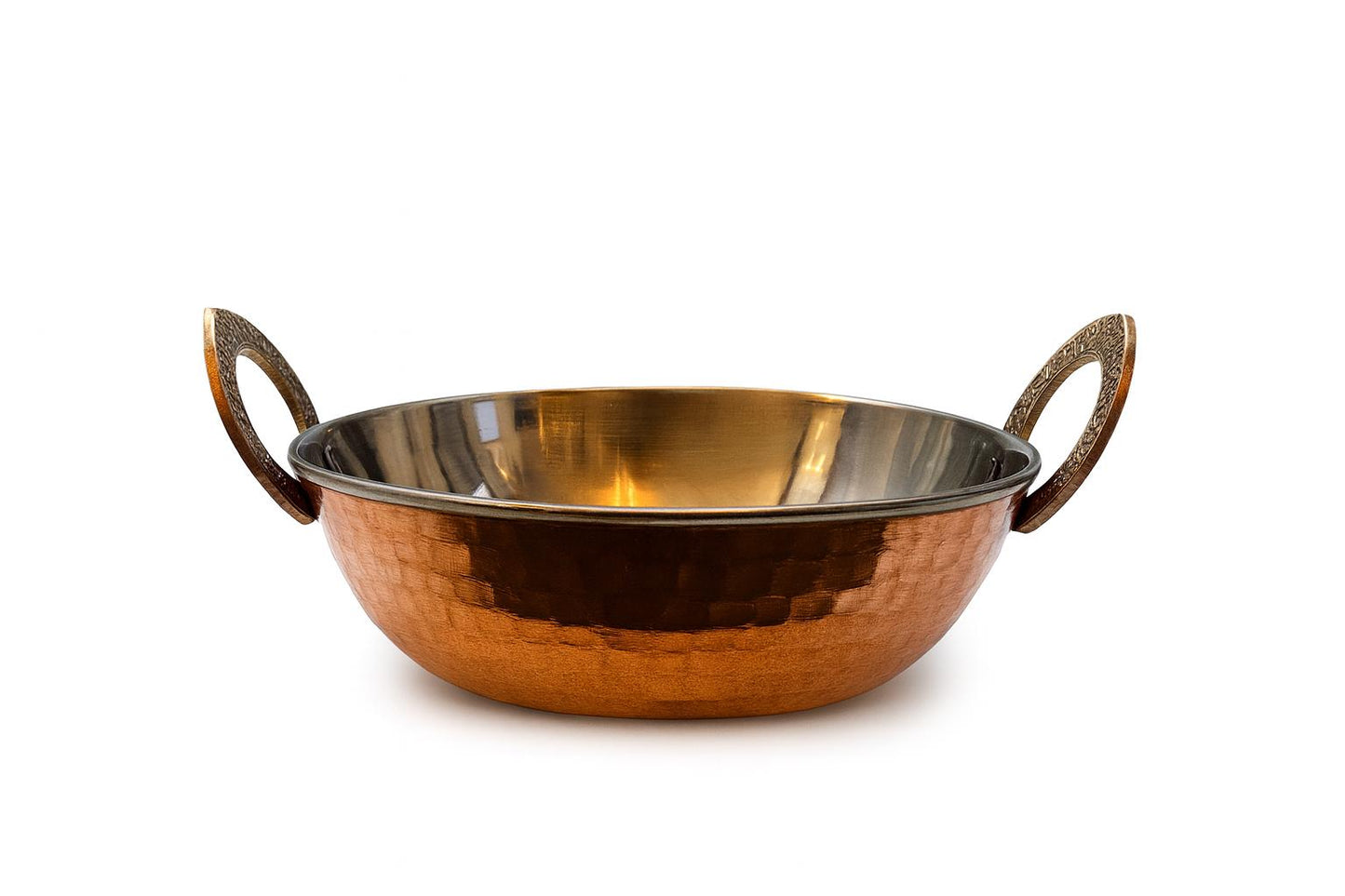 Handcrafted Copper & Stainless Steel Serving Bowl — 5 Inch | Traditional Indian Kadhai | Hammered Copper Balti Dish