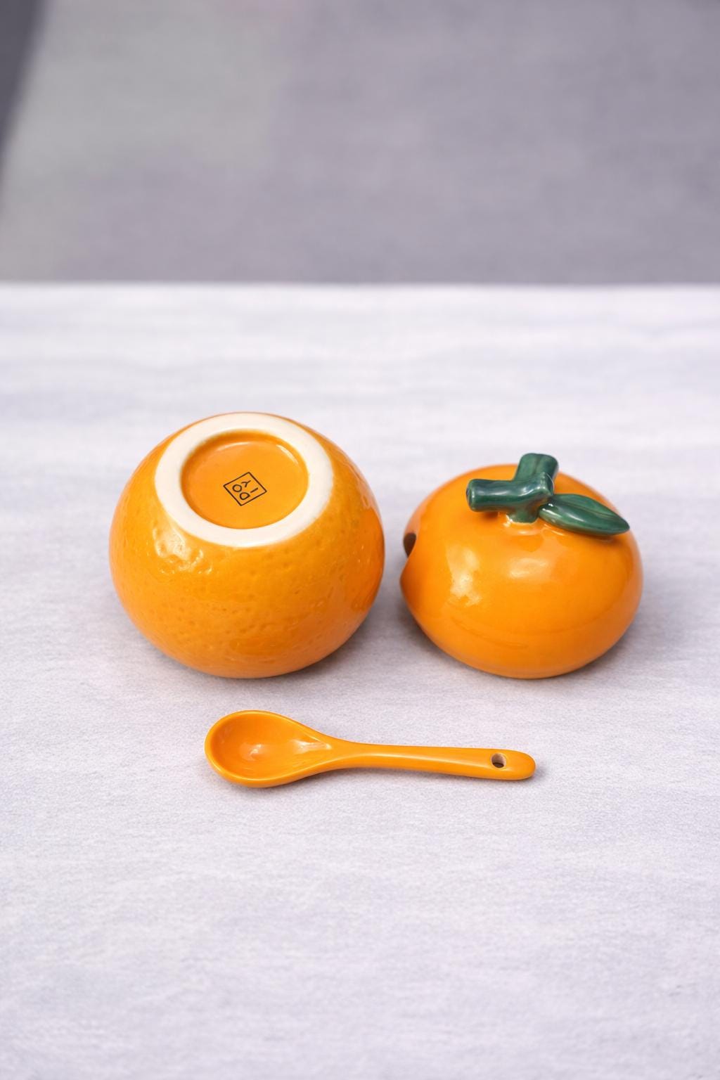 Orange Ceramic Pot with Lid & Spoon | Fruit Shaped Storage Jar | Jam Sugar Honey Pot | Cute Kitchen Decor Gift