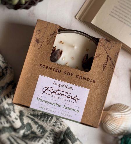 Honeysuckle Jasmine Soy Candle | 3 Wick Cotton Candle | Botanical Aromatherapy | Floral Home Fragrance Gift