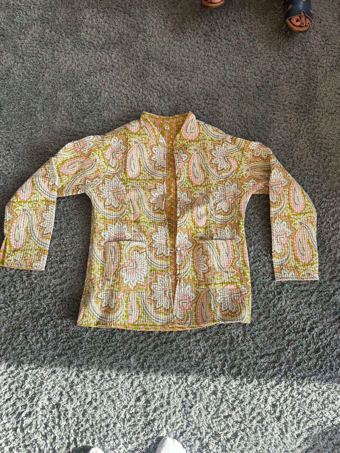 Handmade Quilted Jacket - Indigo Blue Block Print Reversible Cotton Coat