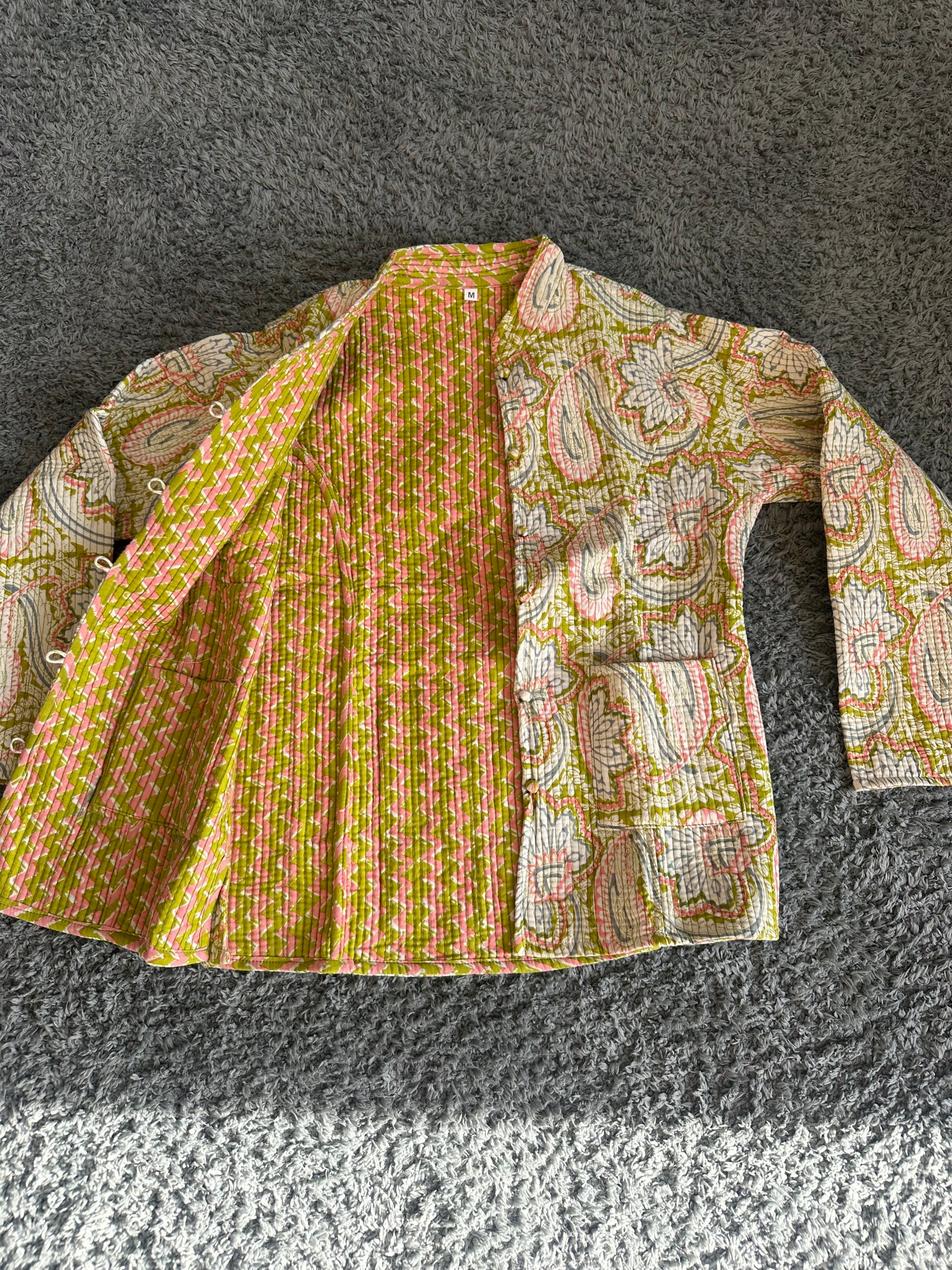 Handmade Indian block print jacket in indigo blue