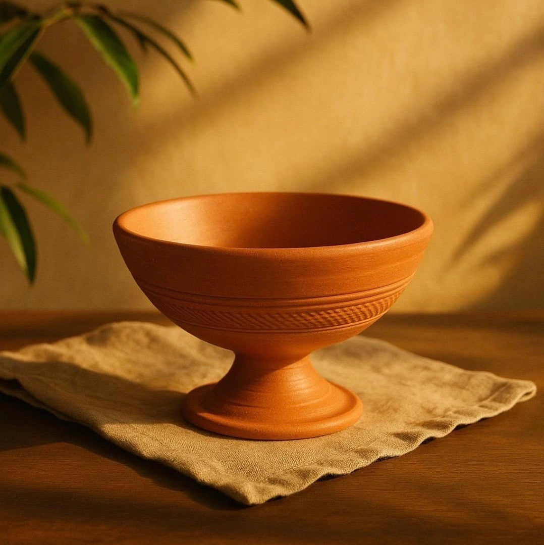 Handmade Terracotta Ice Cream Bowls with Pedestal |Clay Dessert Bowl | Rustic Earthenware Serving Bowl