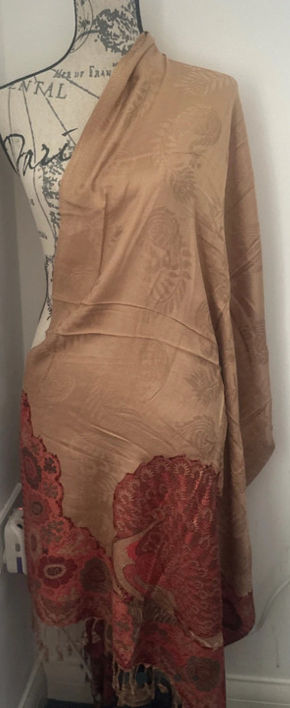 Traditional Punjabi Phulkari Shawl - Pink & Orange Embroidered Wrap