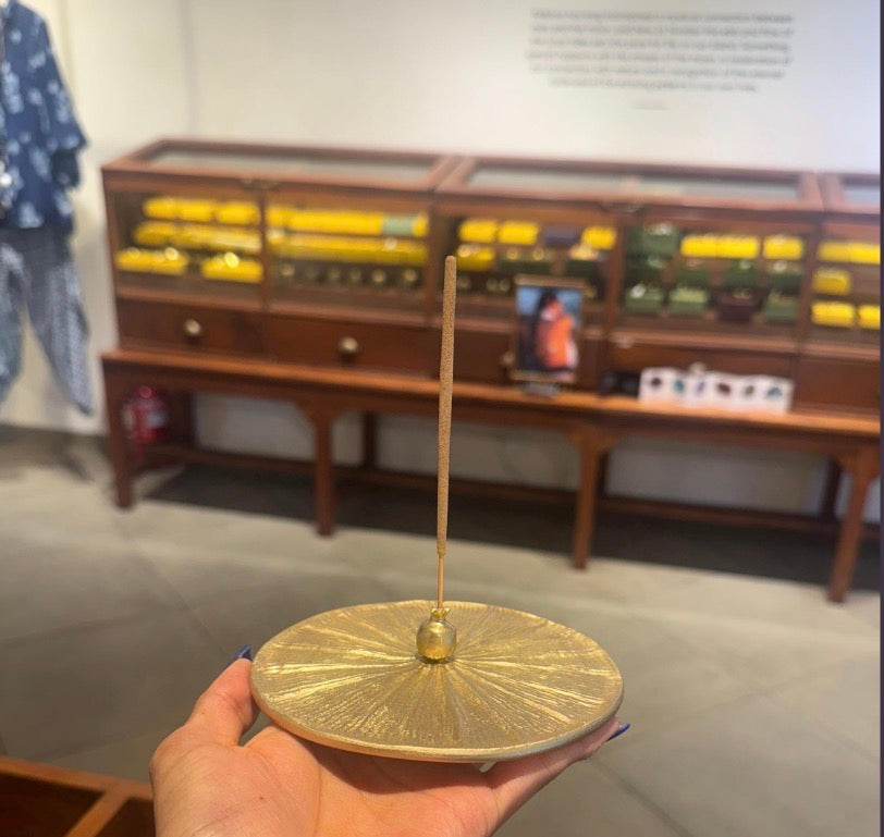 Gold Sunburst Incense Holder Set | Brass Plated Aluminium Burner, Meditation Decor