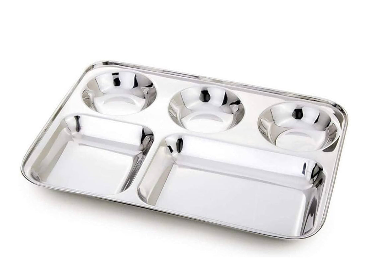 Stainless Steel Thali Plate - 5 Compartment Dinner Tray