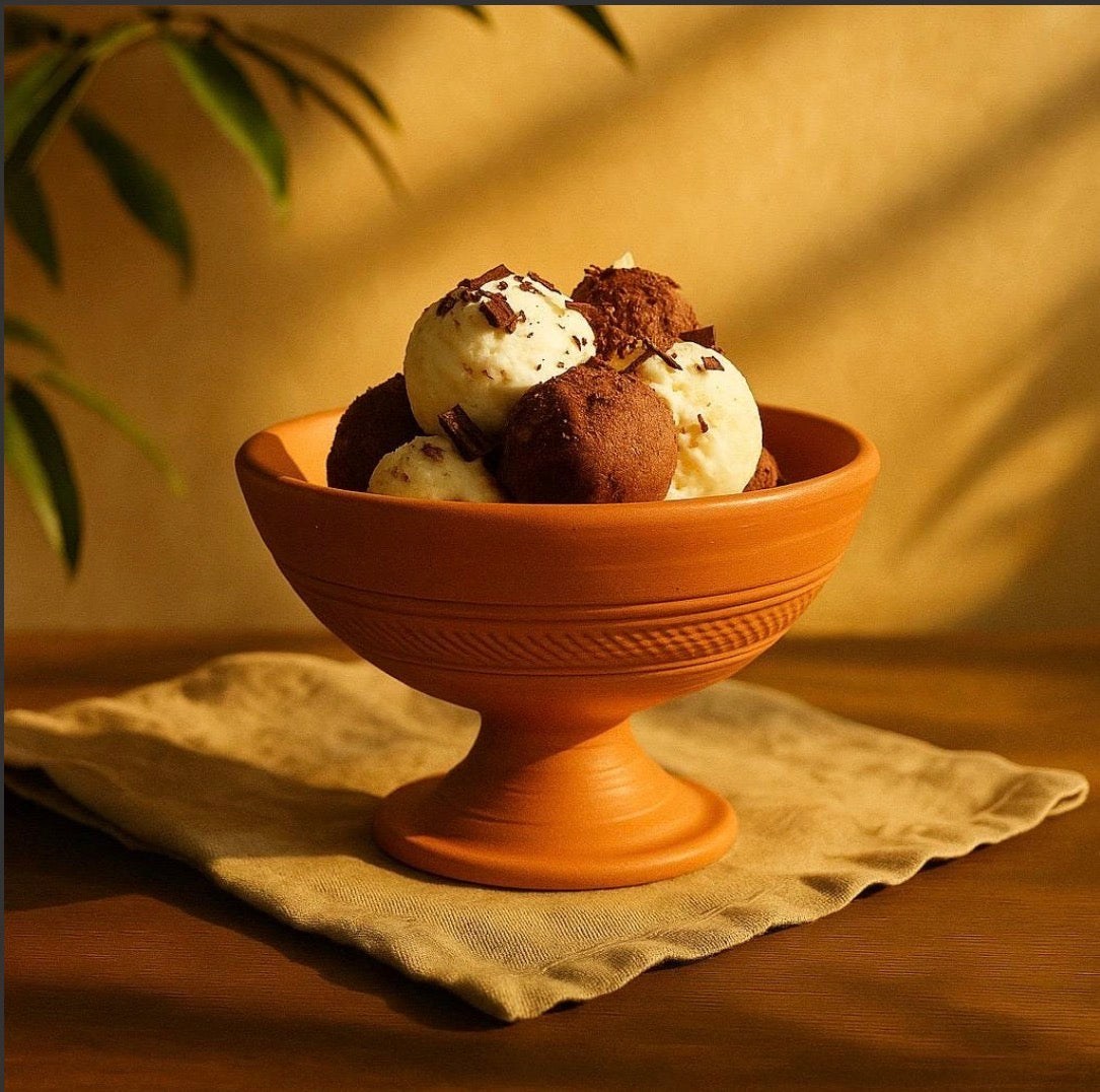 Handmade Terracotta Ice Cream Bowls with Pedestal |Clay Dessert Bowl | Rustic Earthenware Serving Bowl