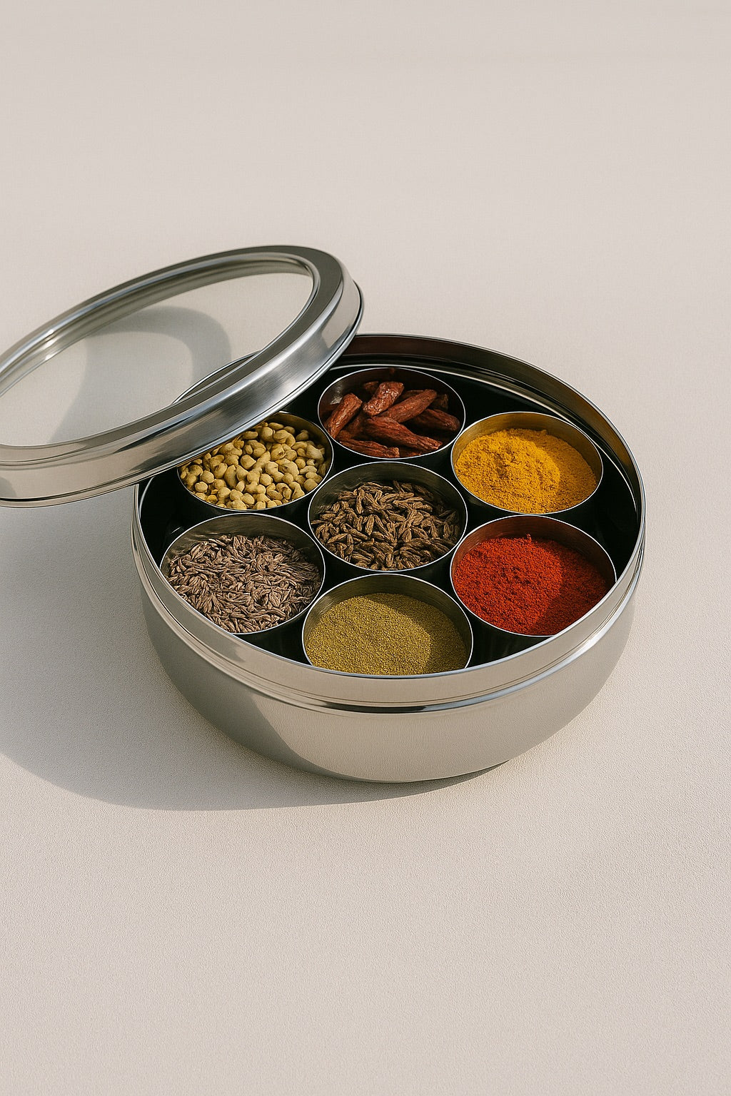 Stainless Steel Masala Dabba — 7-Compartment Spice Box