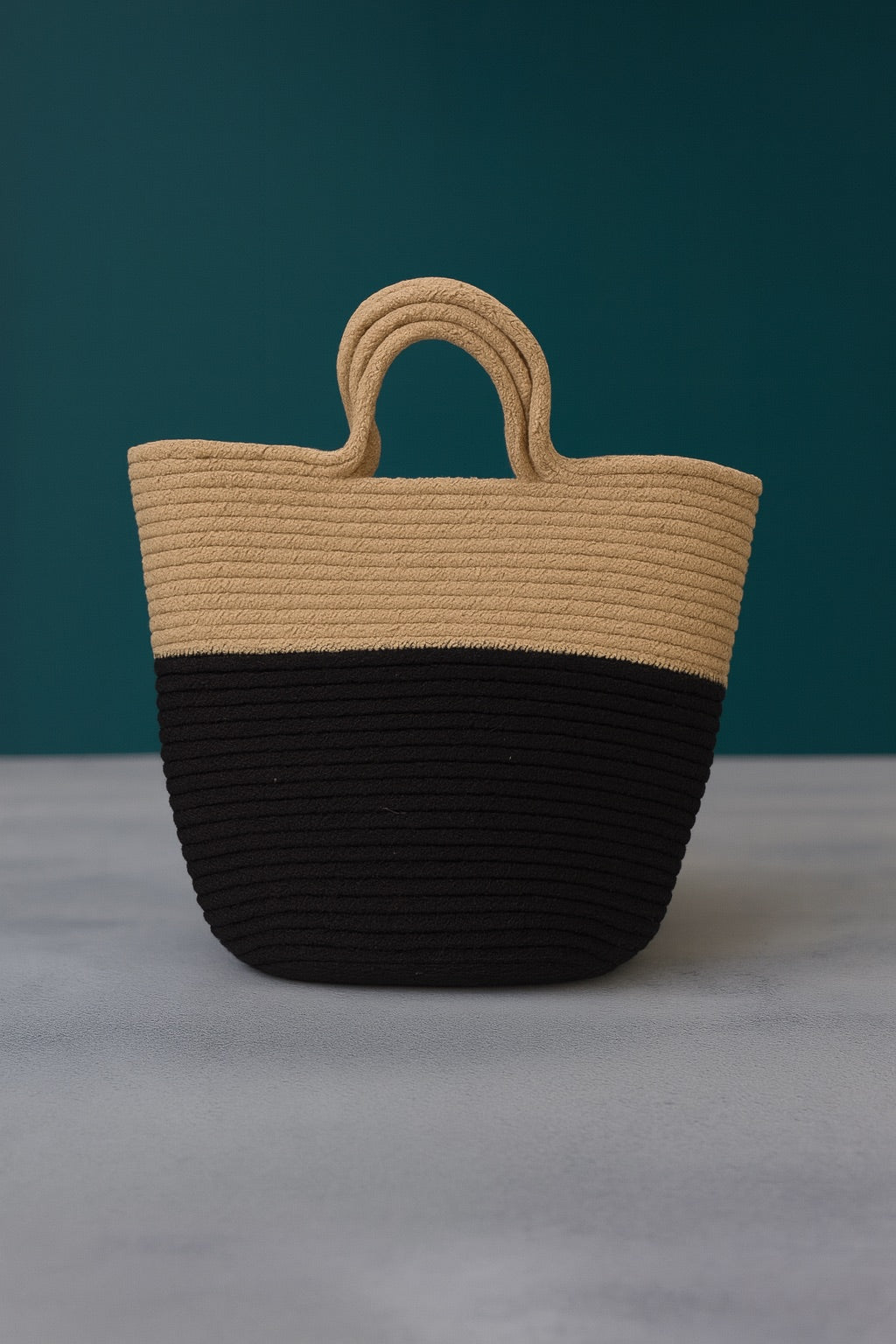 Woven Jute Tote Bag: Black and Beige Boho hand Bag
