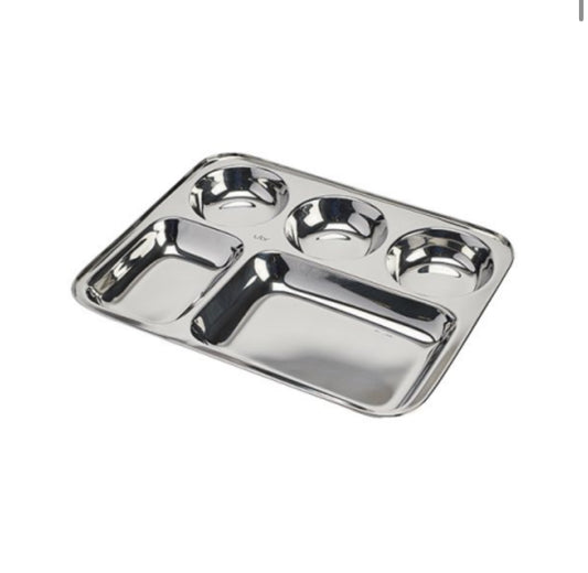 Stainless Steel Thali Plate - 5 Compartment Dinner Tray