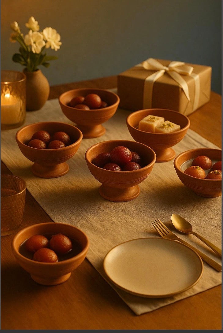 Handmade Terracotta Ice Cream Bowls with Pedestal |Clay Dessert Bowl | Rustic Earthenware Serving Bowl