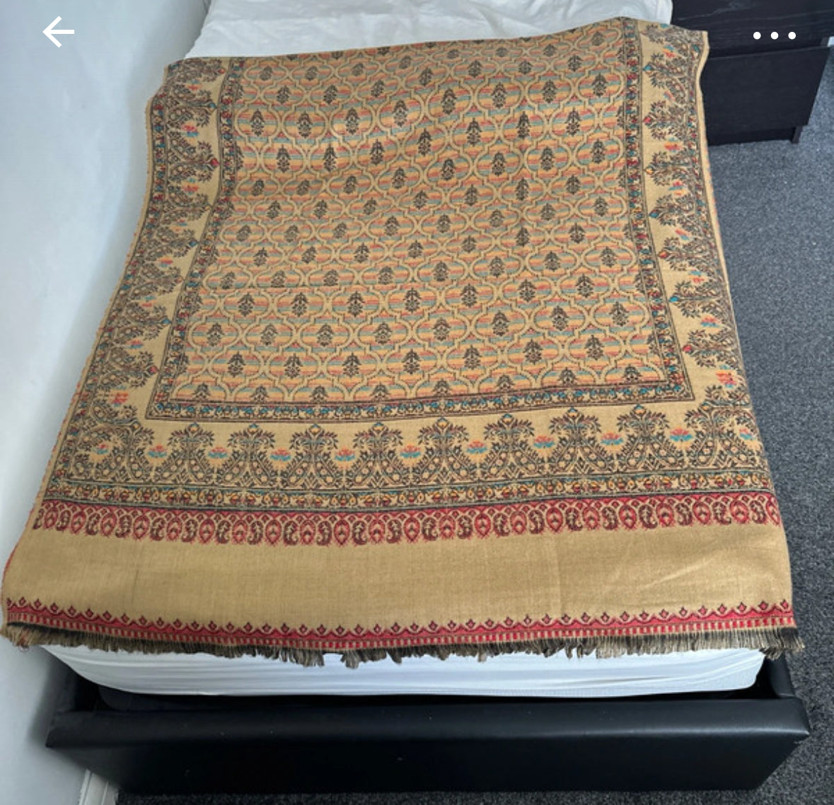 Reversible Wool Blend Shawl - Beige with Red Pattern