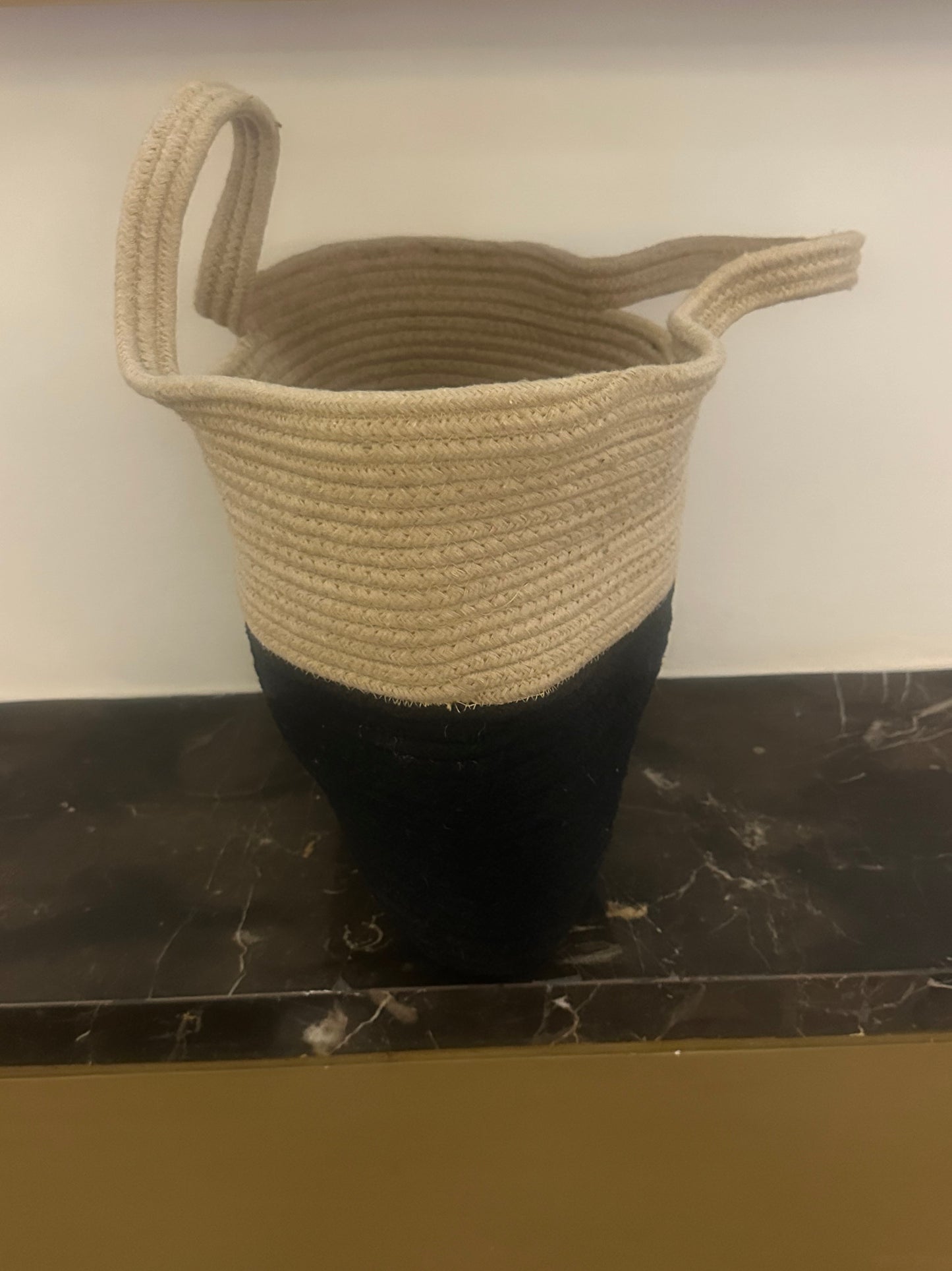 Black & Beige Striped Jute Tote Bag - Handwoven Eco-Friendly Shoulder Bag