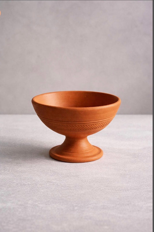 Handmade Terracotta Ice Cream Bowls with Pedestal |Clay Dessert Bowl | Rustic Earthenware Serving Bowl