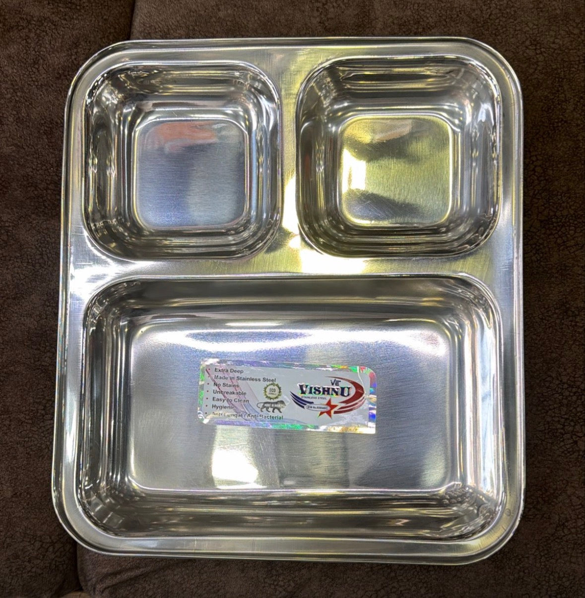 Stainless Steel Thali Plate – 3 Compartment Dinner Tray