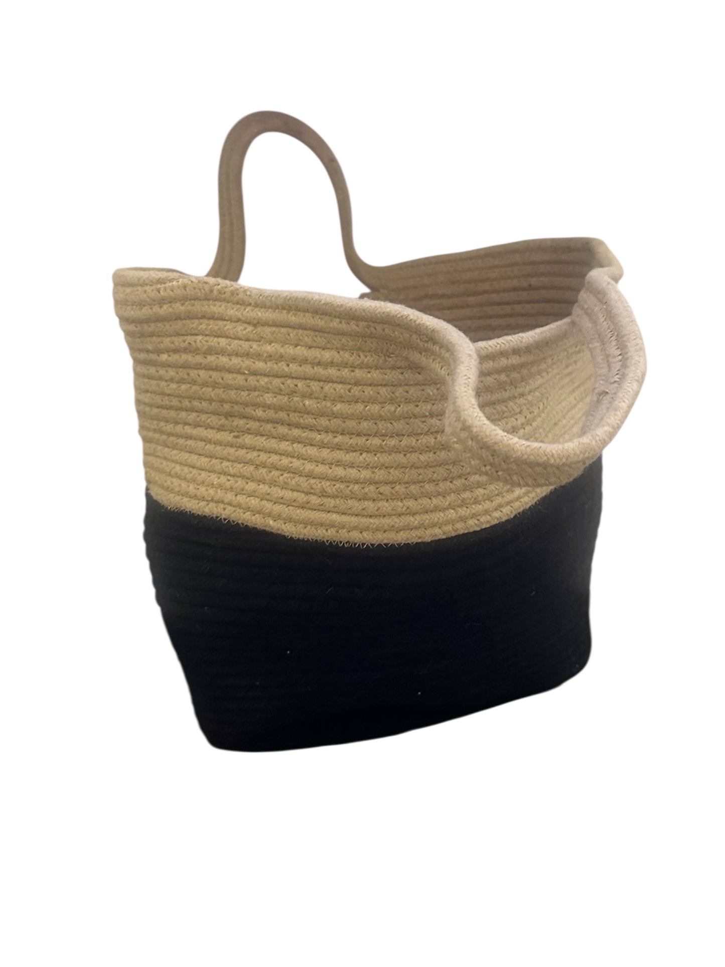 Black & Beige Striped Jute Tote Bag - Handwoven Eco-Friendly Shoulder Bag