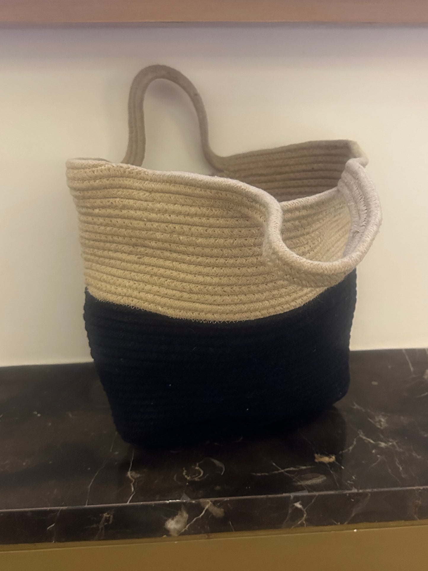 Black & Beige Striped Jute Tote Bag - Handwoven Eco-Friendly Shoulder Bag