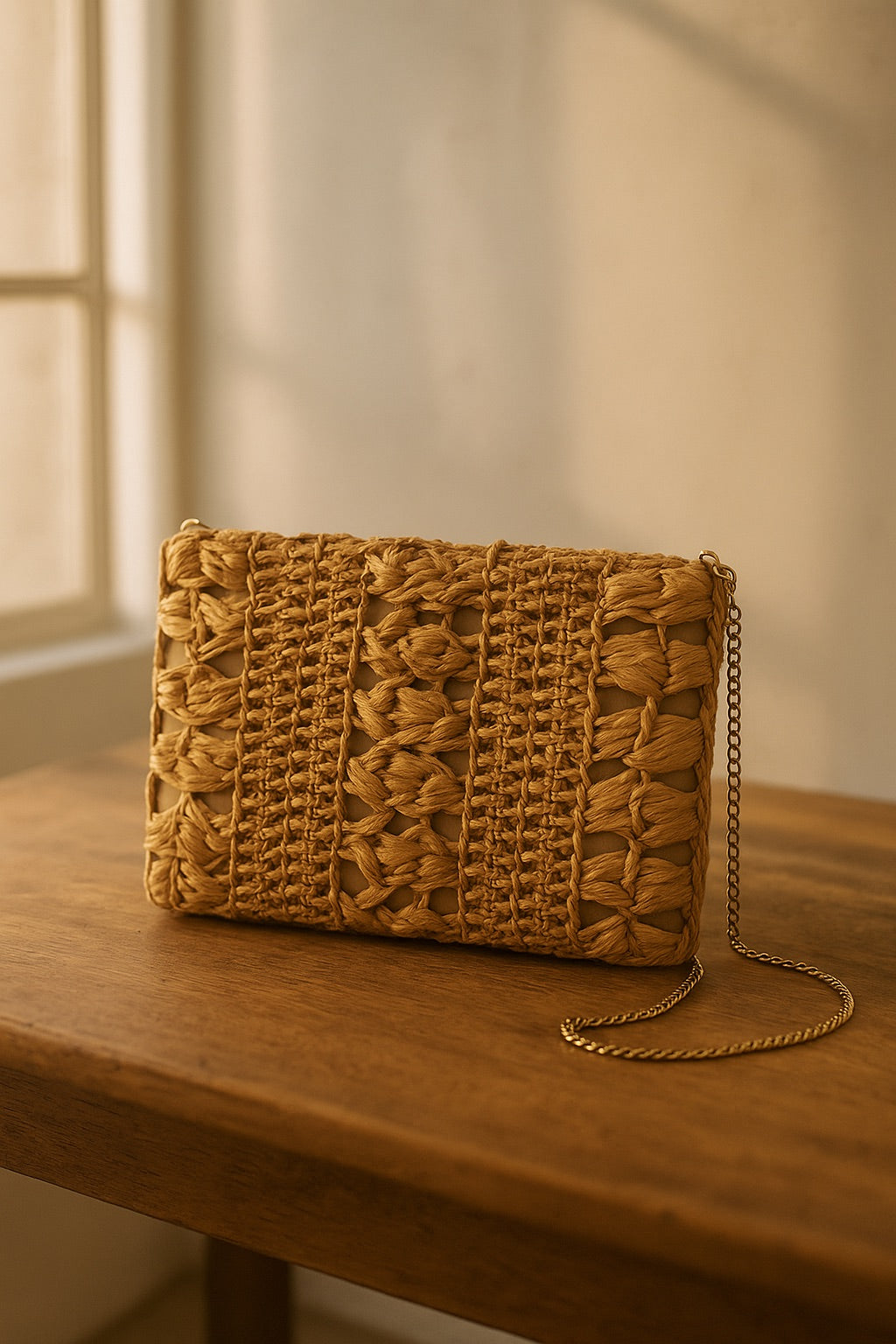 Woven Straw Clutch Purse, Elegant Evening Bag