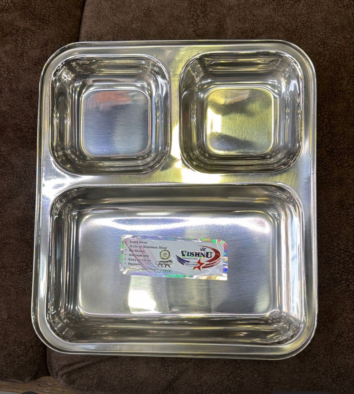 Stainless Steel Thali Plate – 3 Compartment Dinner Tray