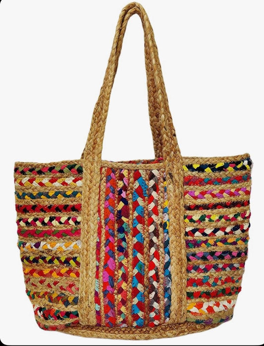 Handmade Colorful Jute Tote Bag – Eco-Friendly Woven Shoulder Bag – Boho Beach Bag – Multicolor Handcrafted Purse – Sustainable Gift