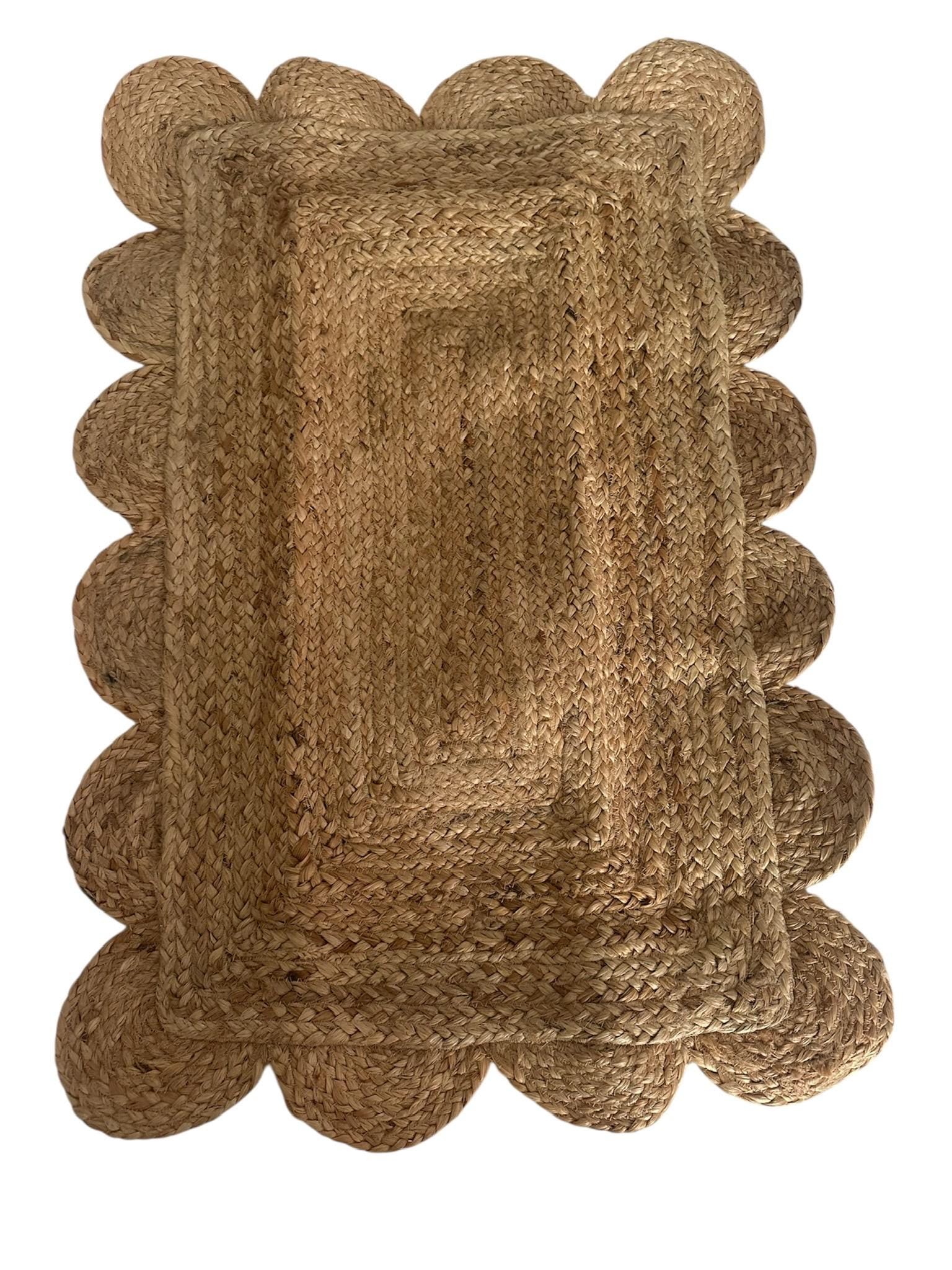 Handmade Natural Jute Scalloped Mat | Handwoven Rustic Table Mat | Boho Farmhouse Decor | Eco-Friendly Braided Jute Accent