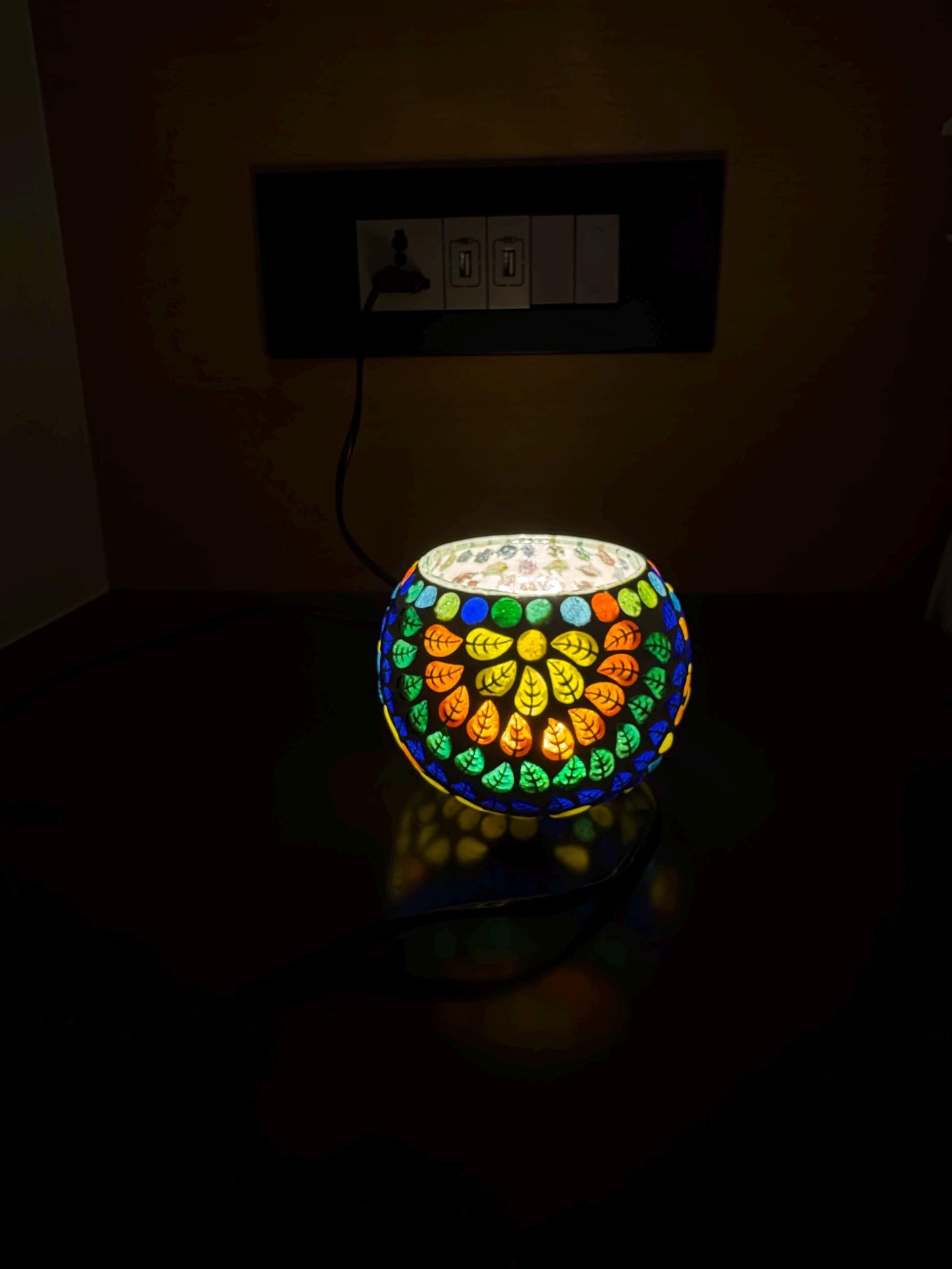 Handcrafted Mosaic Glass Lamp | Colorful Leaf Design | Plug-In Table Light | Boho Decor | Stained Glass Night Light | Cozy Ambient Glow