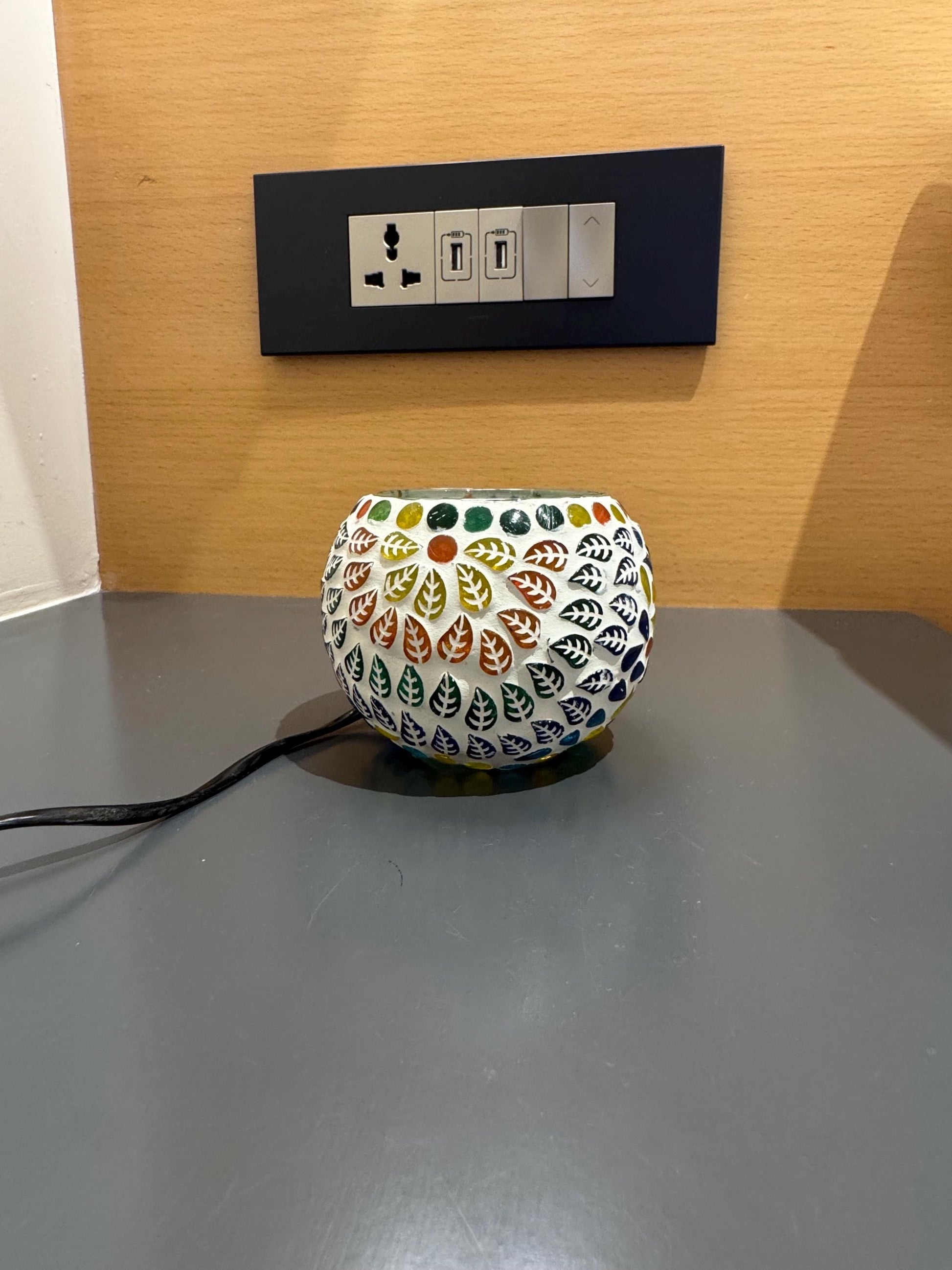 Handcrafted Mosaic Glass Lamp | Colorful Leaf Design | Plug-In Table Light | Boho Decor | Stained Glass Night Light | Cozy Ambient Glow