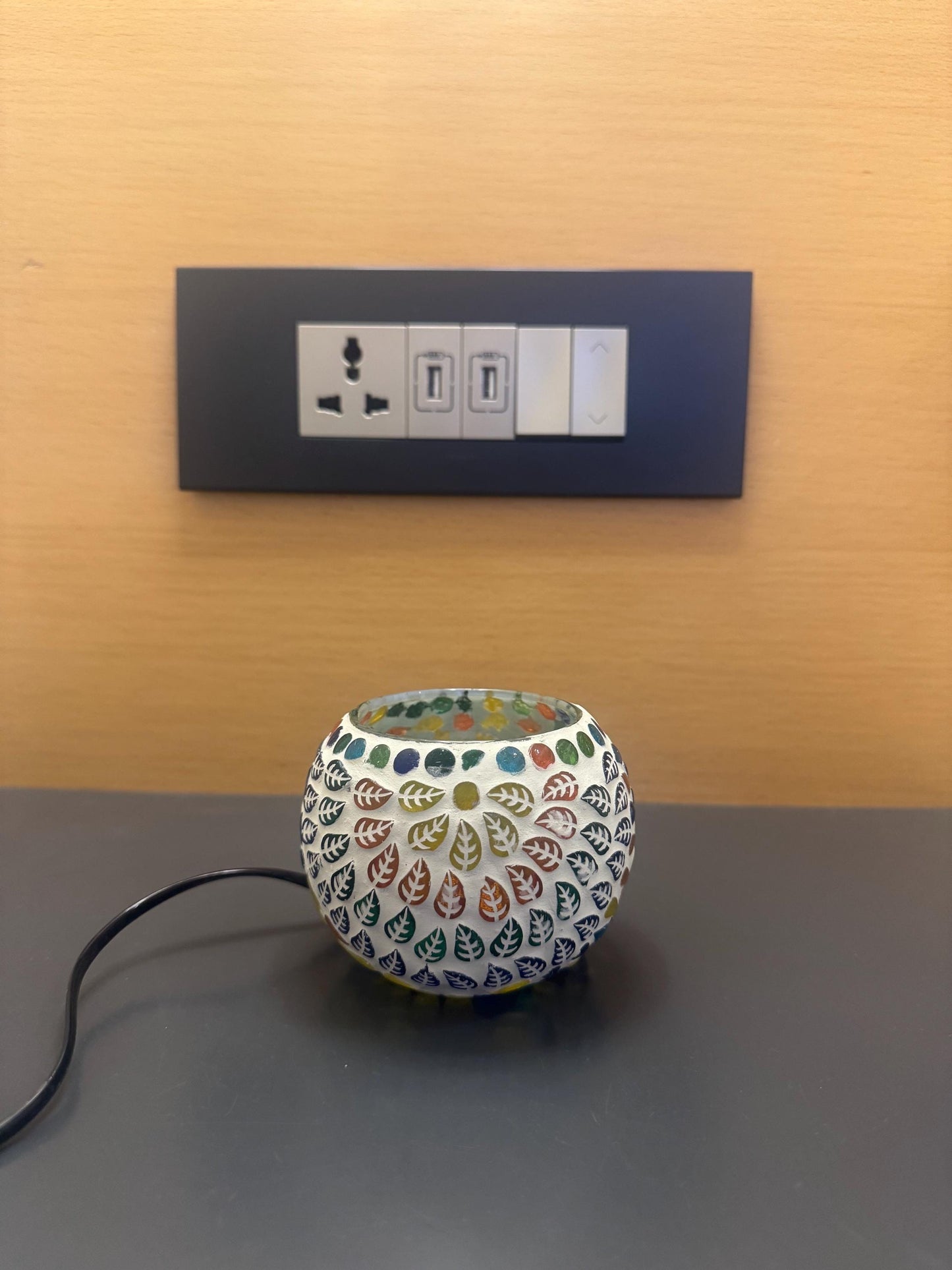 Handcrafted Mosaic Glass Lamp | Colorful Leaf Design | Plug-In Table Light | Boho Decor | Stained Glass Night Light | Cozy Ambient Glow