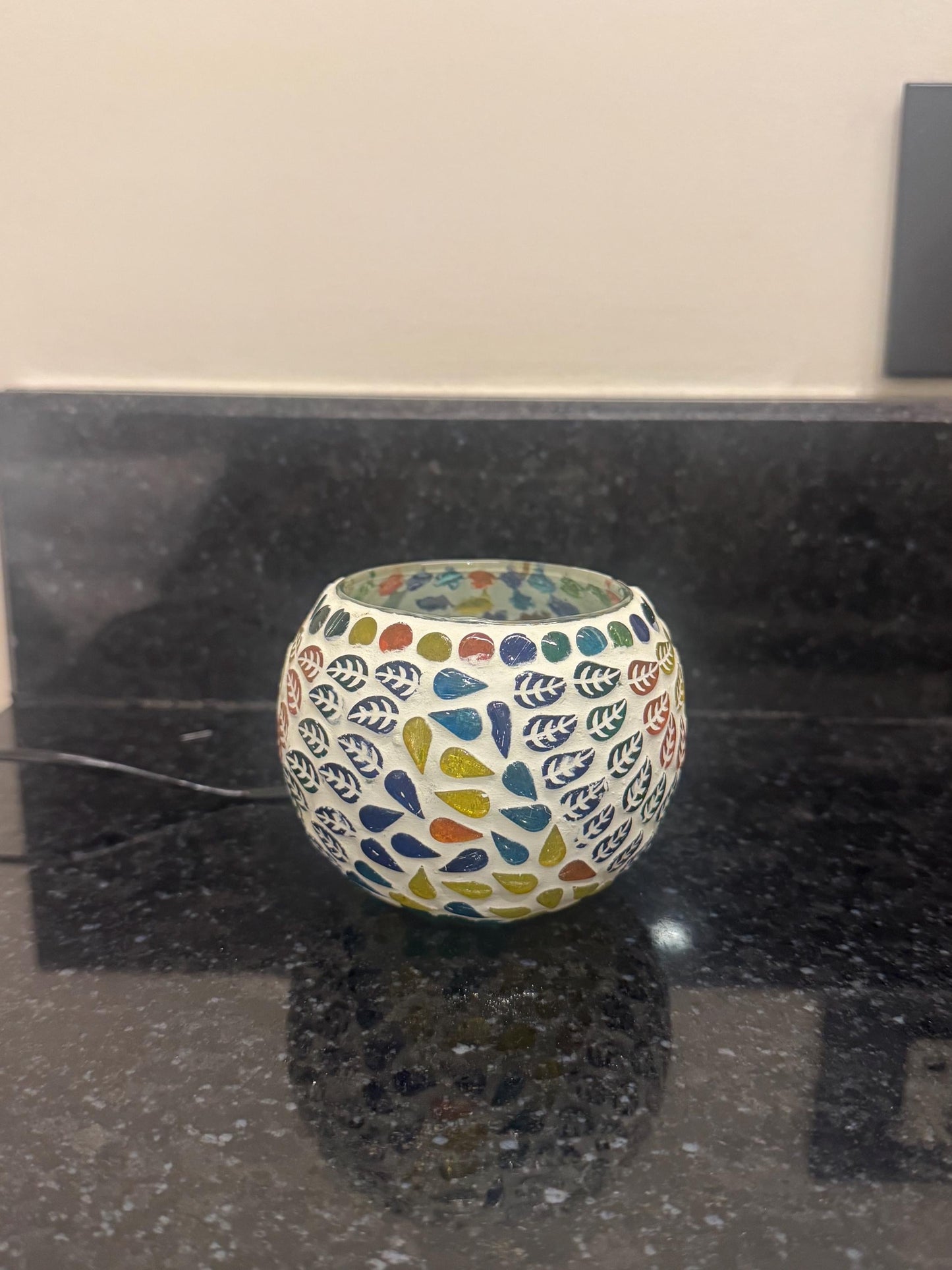 Handcrafted Mosaic Glass Lamp: Colorful Leaf Design, Boho Table Light