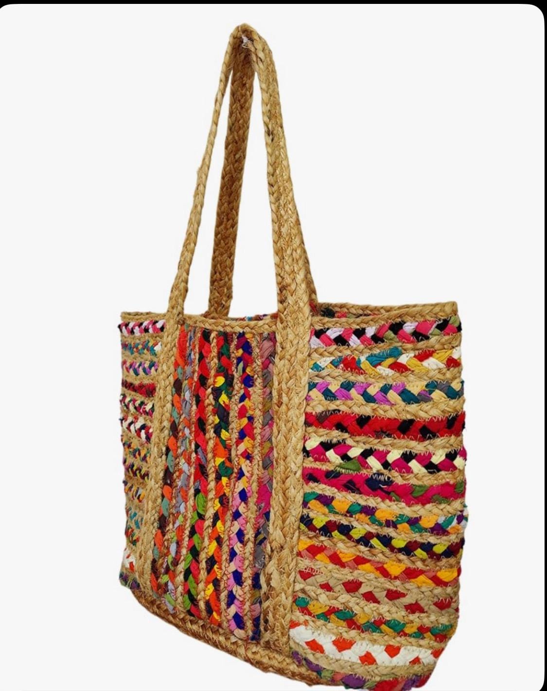 Handmade Colorful Jute Tote Bag – Eco-Friendly Woven Shoulder Bag – Boho Beach Bag – Multicolor Handcrafted Purse – Sustainable Gift