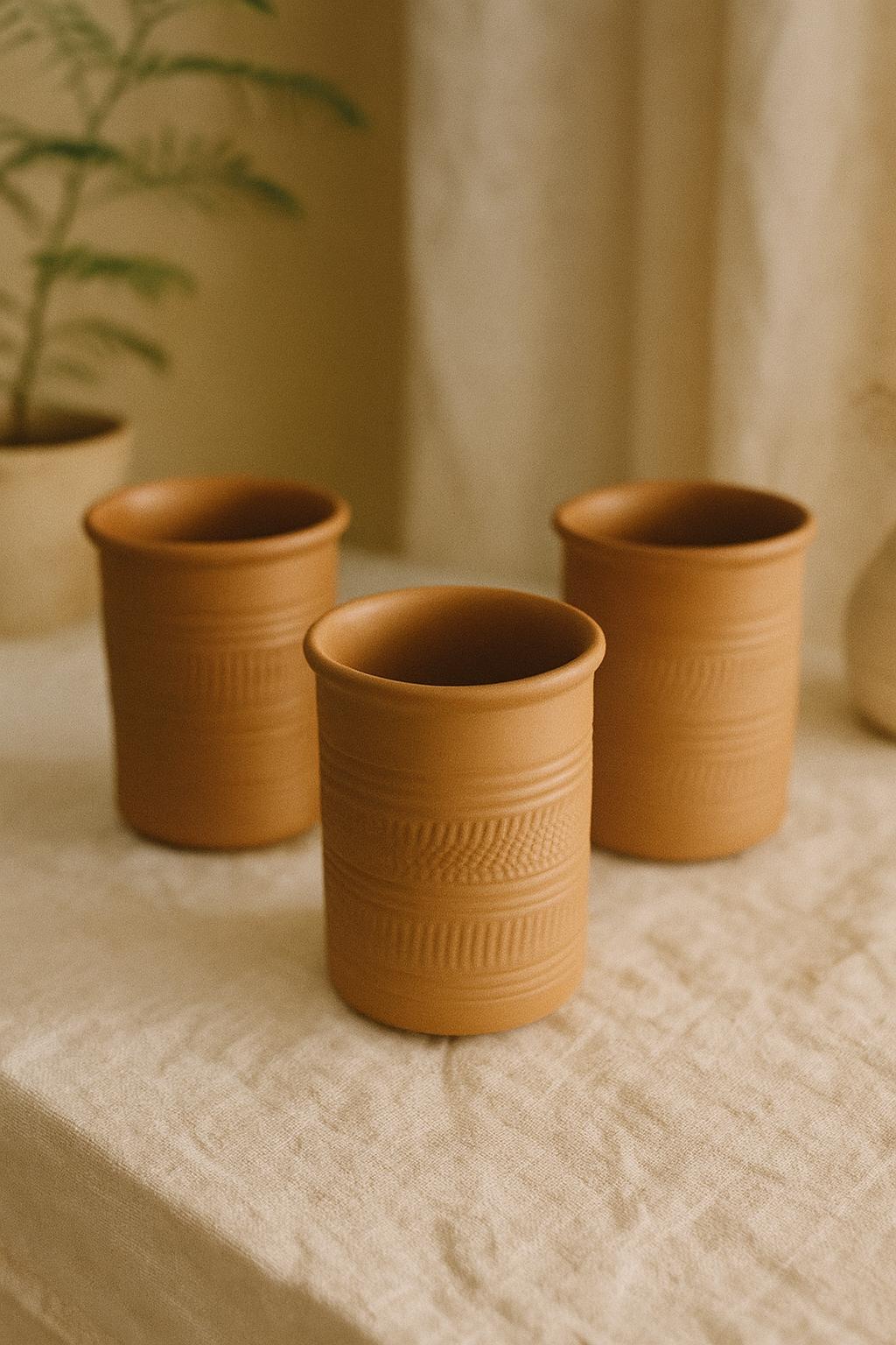 Handmade Terracotta Clay Tumbler | Eco-Friendly Earthen Cup | Rustic Natural Pottery Glass | Indian Kulhad | Organic Water Cup drinking cup