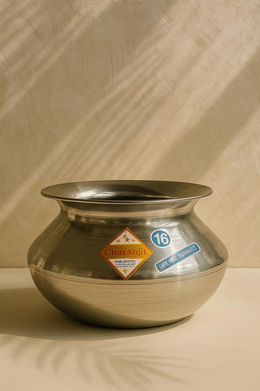 Stainless Steel Handi – Traditional Indian Cooking Pot – Charanjit Brand – Desi Kitchen Utensil – Durable Steel Handi for Everyday Use