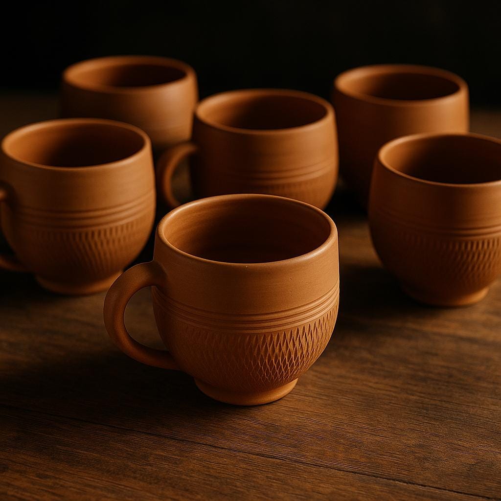 Terracotta Clay coffee Cups – Handmade Earthenware Kulhad Mugs Eco-Friendly Indian Chai Cups Rustic Pottery Tumblers – Natural Ceramic Tea