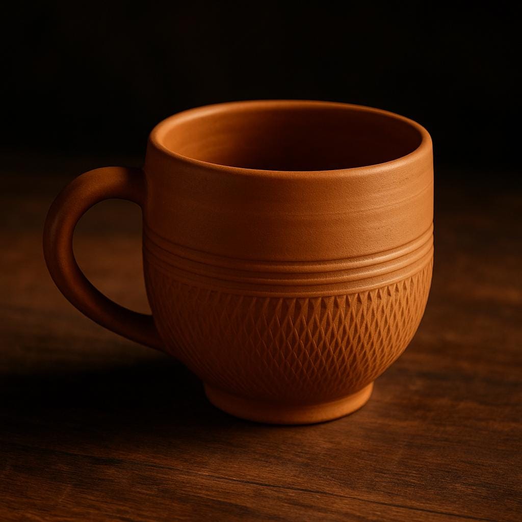 Handmade Terracotta Coffee Cup: Rustic Earthenware Chai Mug