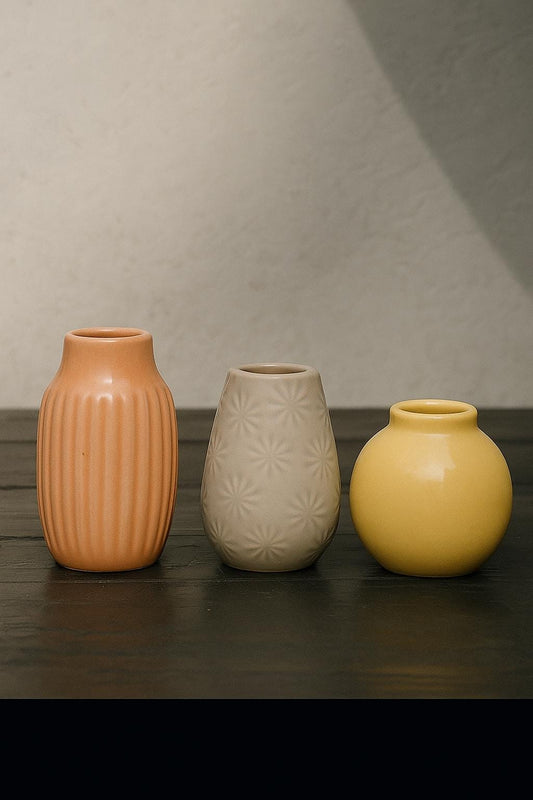 One of a kind Set of 3 Mini Decorative Ceramic Vases – Pastel Home Decor | Bud Vases | Modern Rustic Style