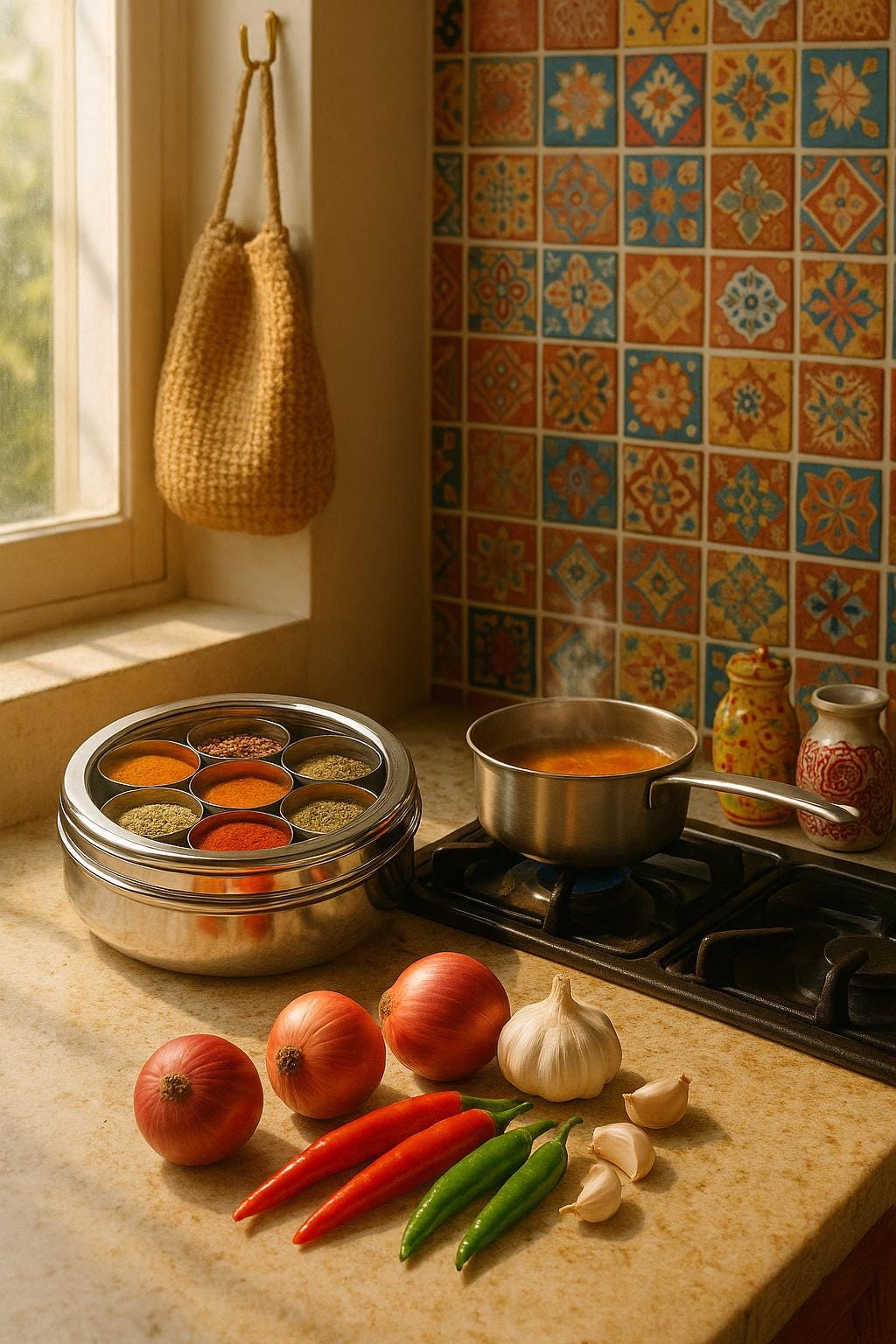Stainless Steel Masala Dabba | Indian Spice Box with 7 Containers and Lid