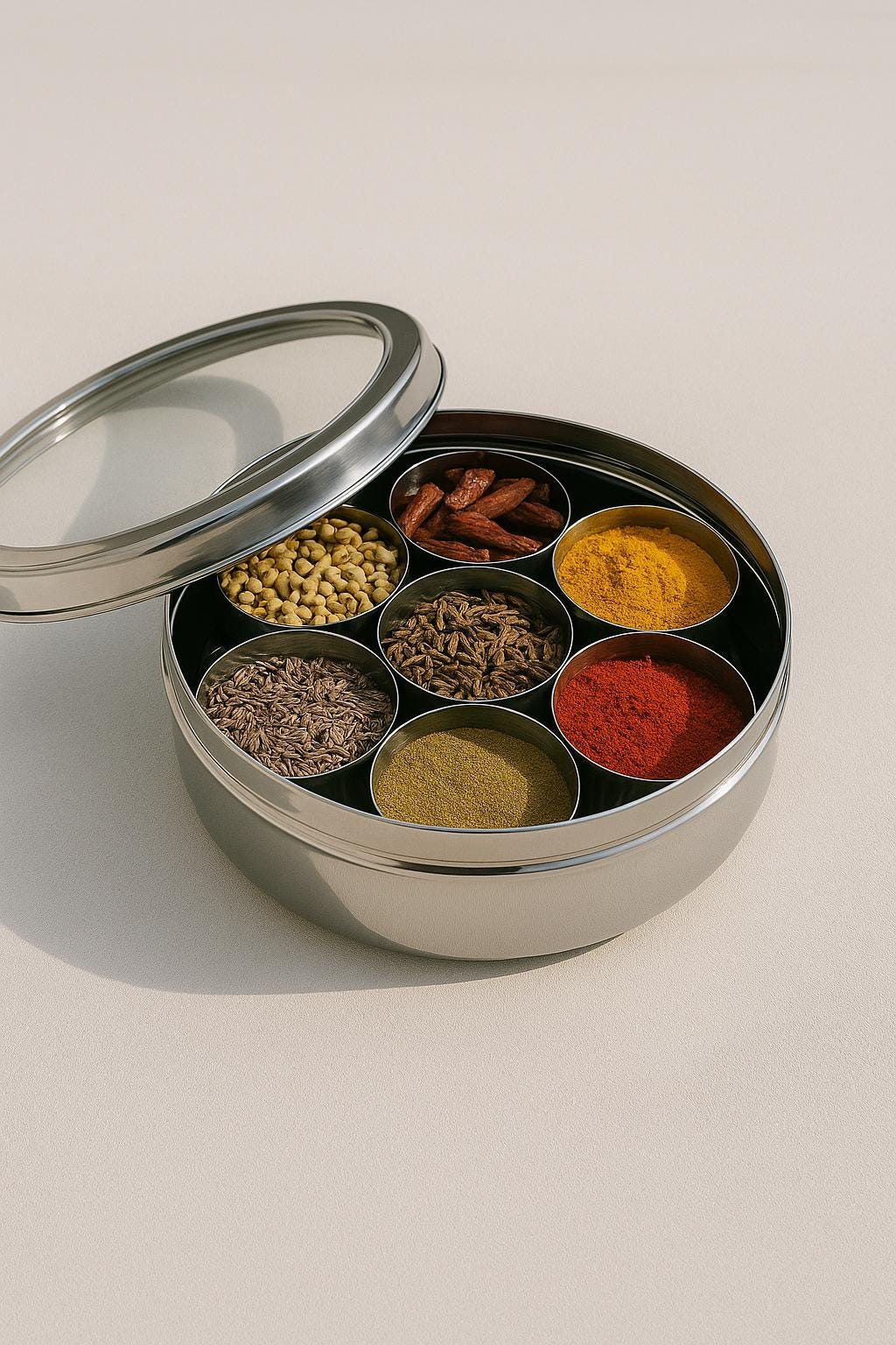 Stainless Steel Masala Dabba | Indian Spice Box with 7 Containers and Lid