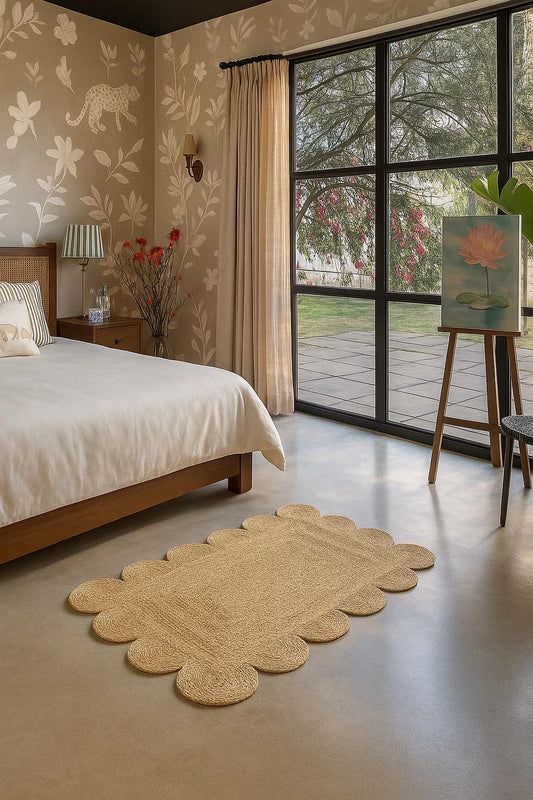 Handwoven Jute Scalloped Mat: Rustic Boho Farmhouse Decor