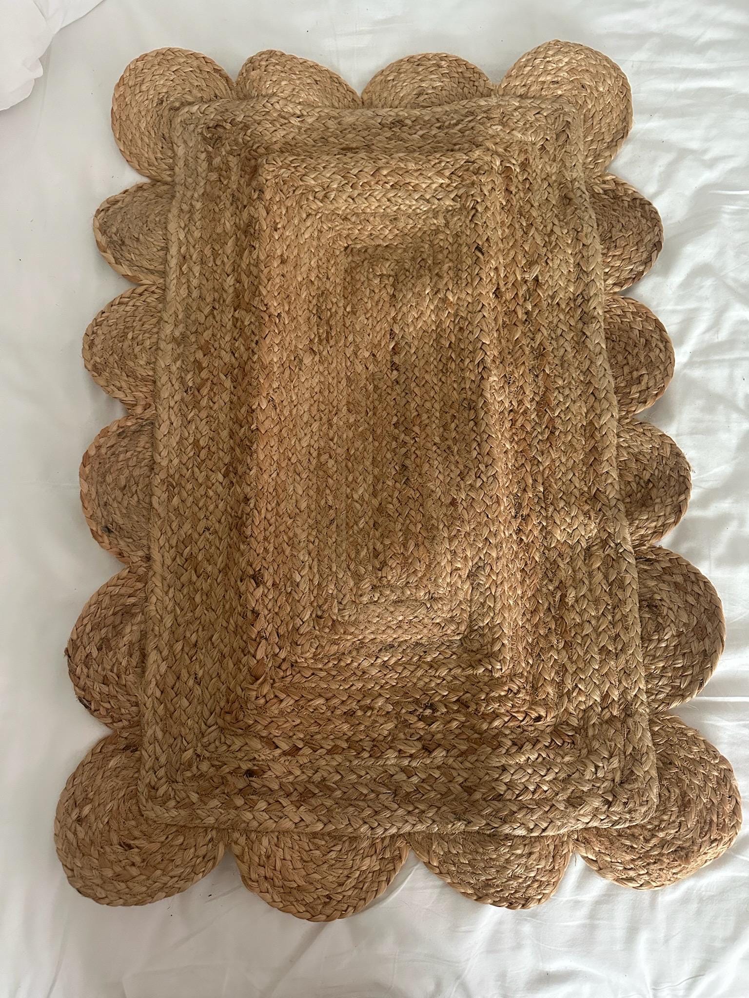 Handmade Natural Jute Scalloped Mat | Handwoven Rustic Table Mat | Boho Farmhouse Decor | Eco-Friendly Braided Jute Accent