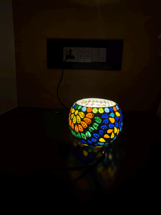 Handcrafted Mosaic Glass Lamp | Colorful Leaf Design | Plug-In Table Light | Boho Decor | Stained Glass Night Light | Cozy Ambient Glow