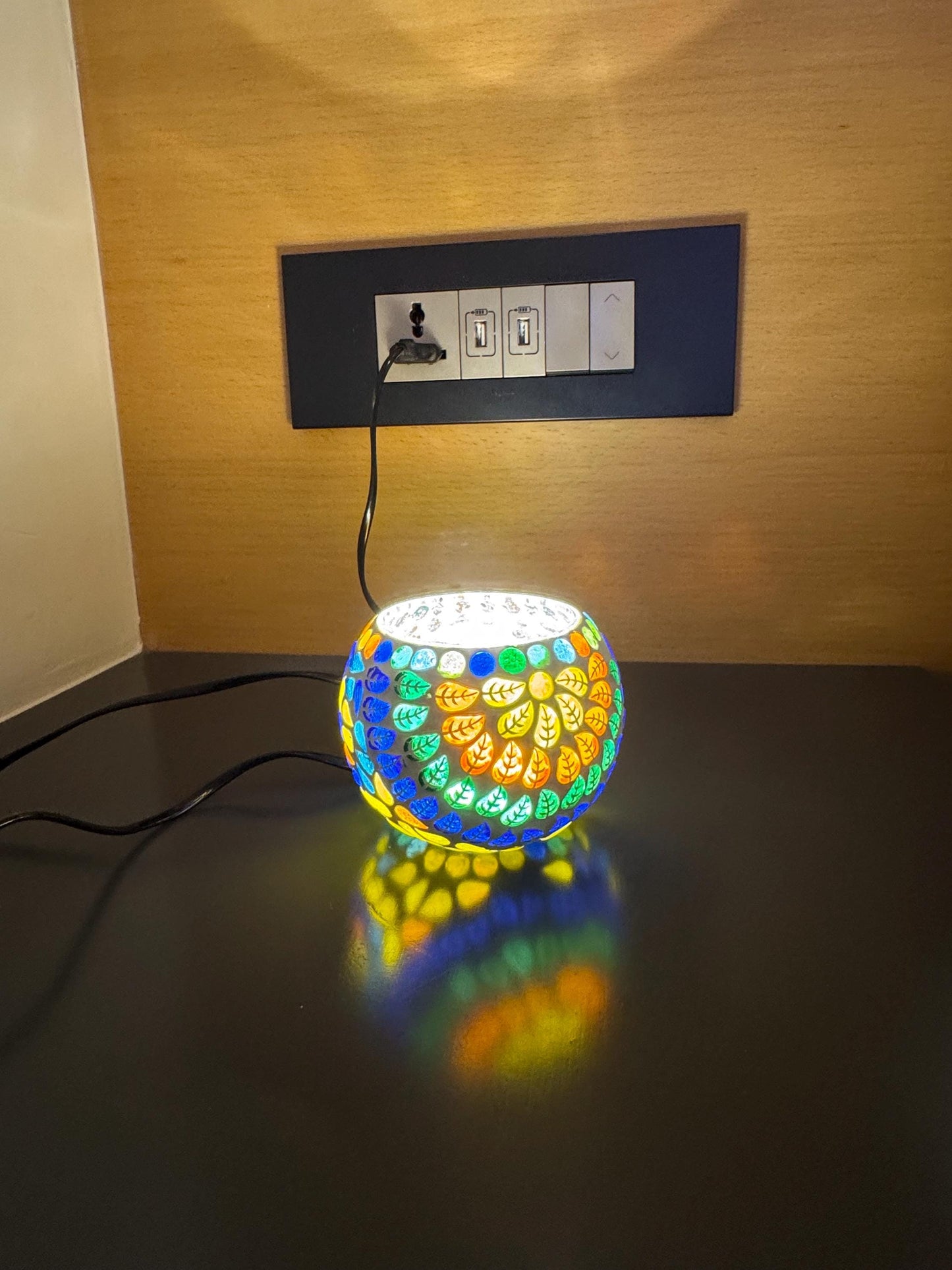 Handcrafted Mosaic Glass Lamp | Colorful Leaf Design | Plug-In Table Light | Boho Decor | Stained Glass Night Light | Cozy Ambient Glow