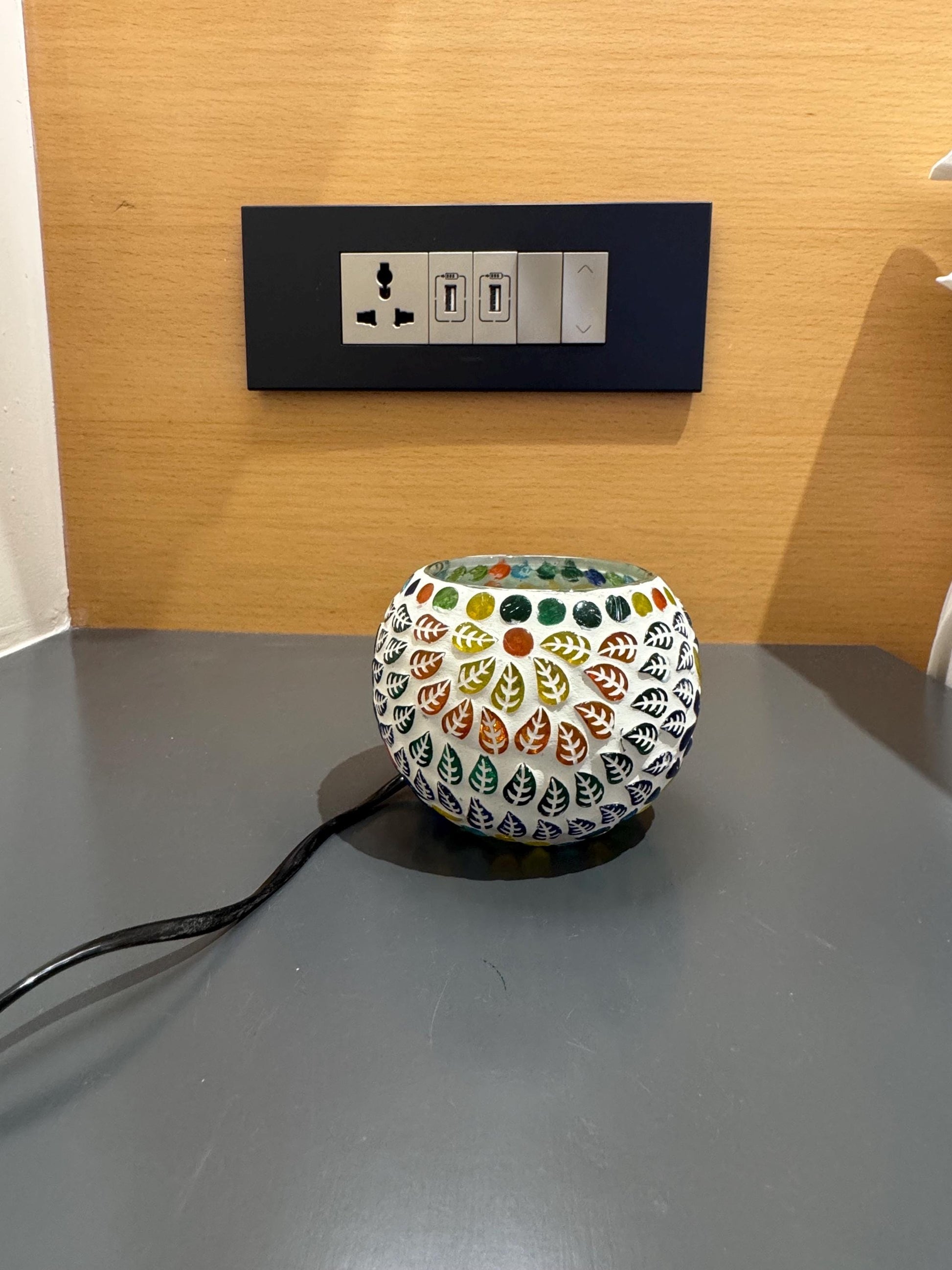 Handcrafted Mosaic Glass Lamp | Colorful Leaf Design | Plug-In Table Light | Boho Decor | Stained Glass Night Light | Cozy Ambient Glow